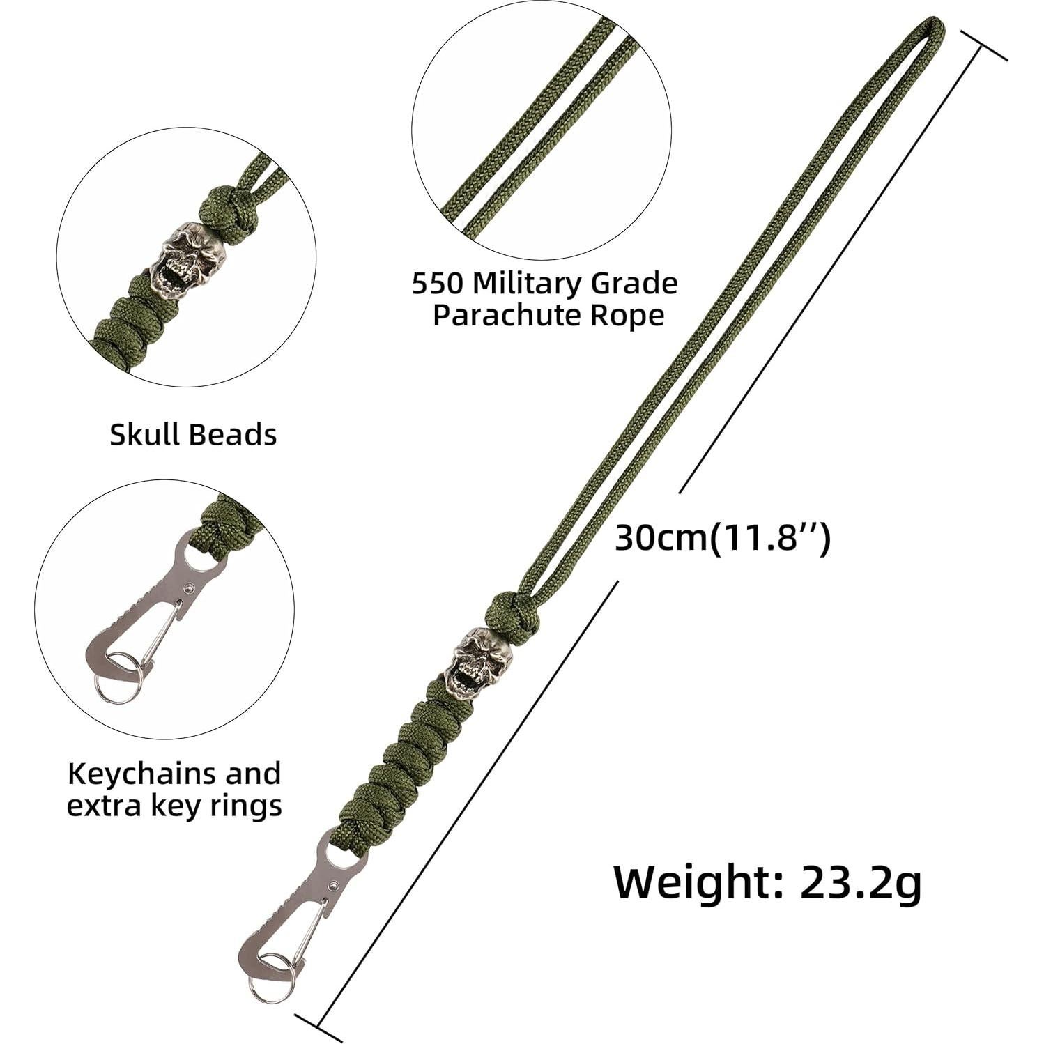 Llave de Paracord HorixGear con cuentas de calavera B-verde