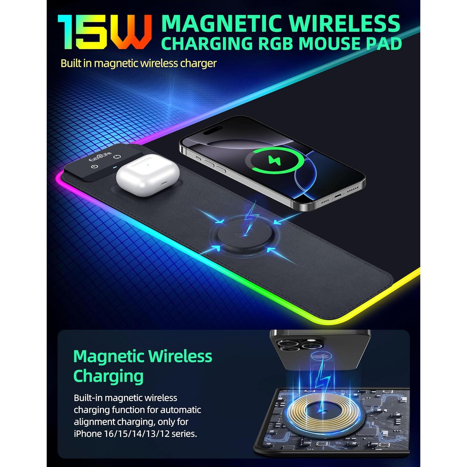 Alfombrilla de Carga Inalámbrica ExtreLife 80x40cm RGB