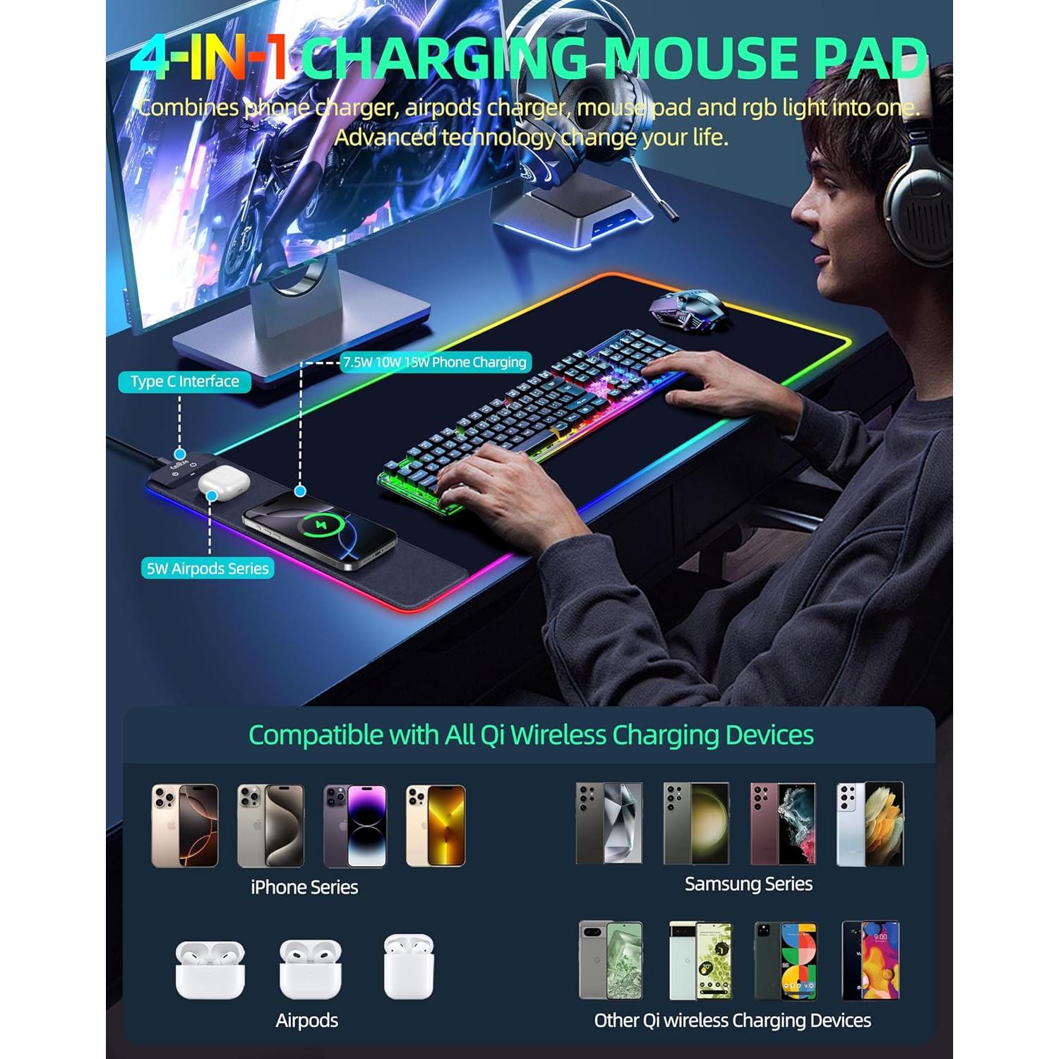 Alfombrilla de Carga Inalámbrica ExtreLife 80x40cm RGB