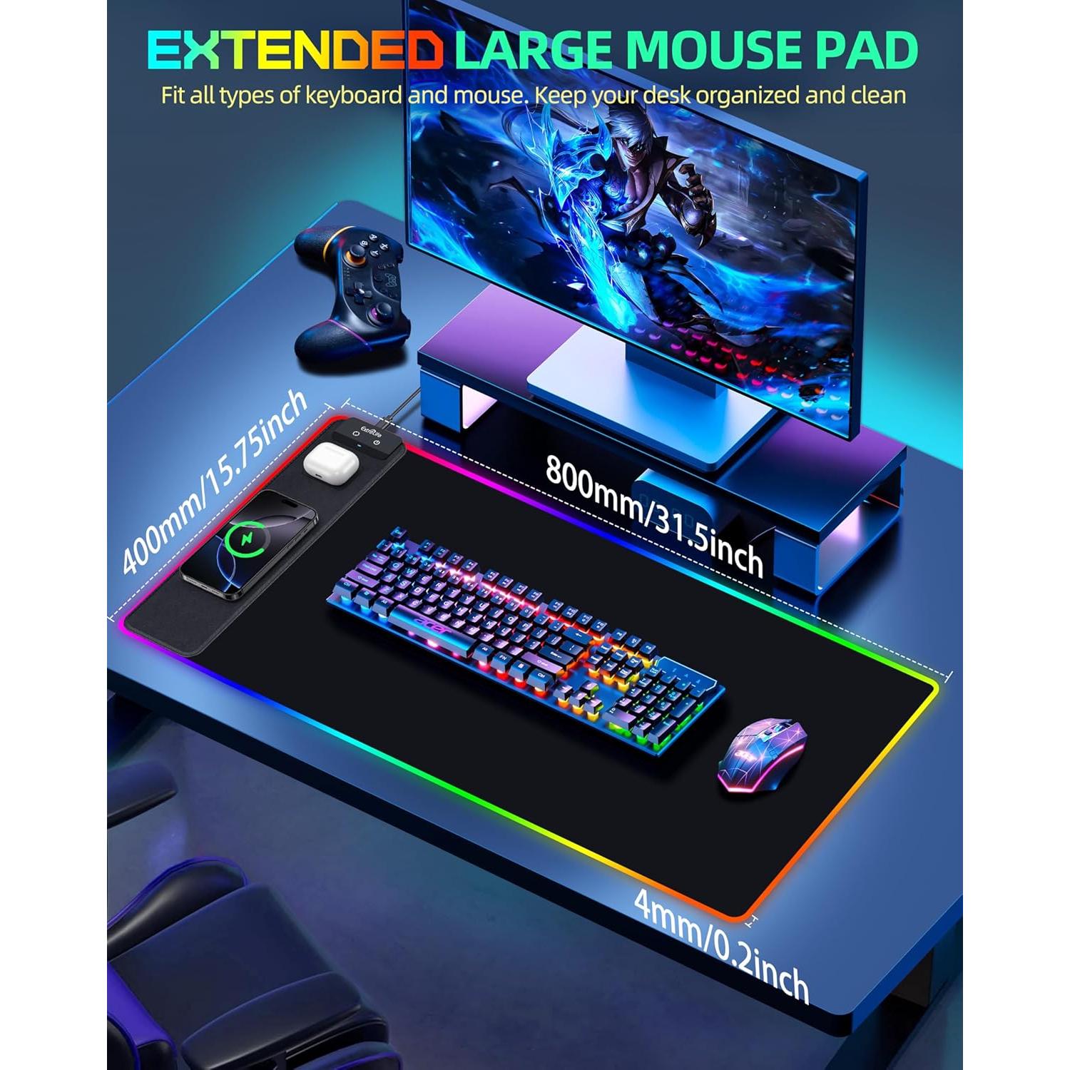 Alfombrilla de Carga Inalámbrica ExtreLife 80x40cm RGB