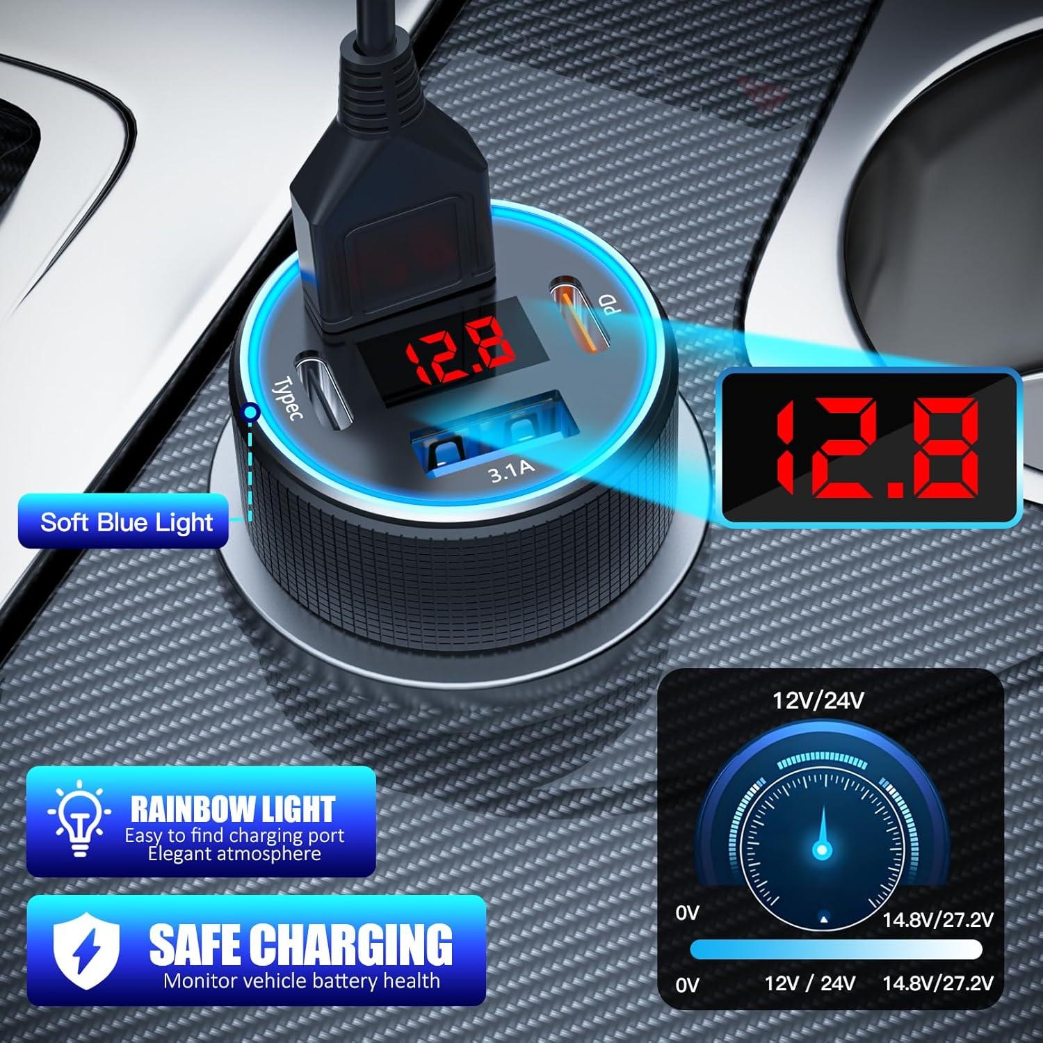 Cargador de coche USB C ANEXTIDE 78W 4 Puertos Rápido