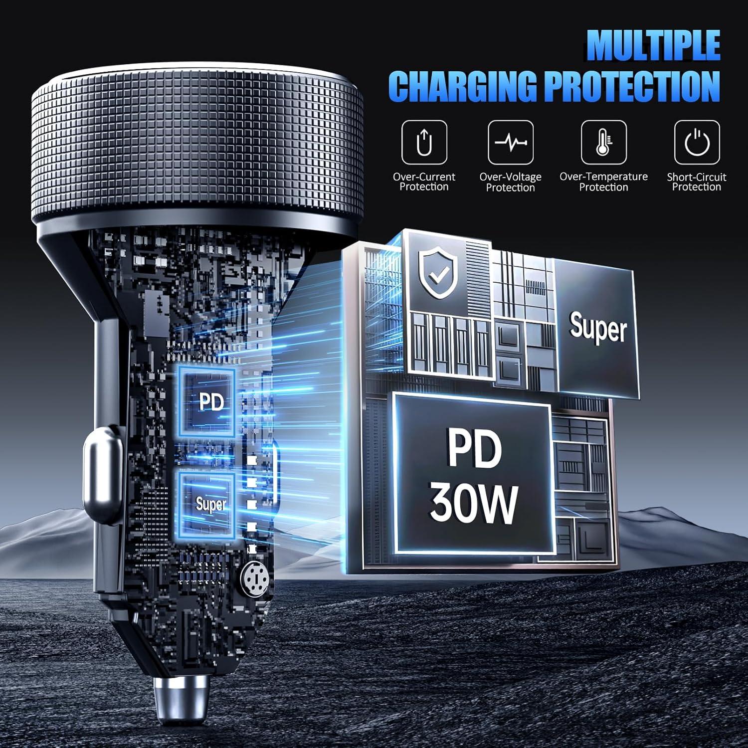 Cargador de coche USB C ANEXTIDE 78W 4 Puertos Rápido