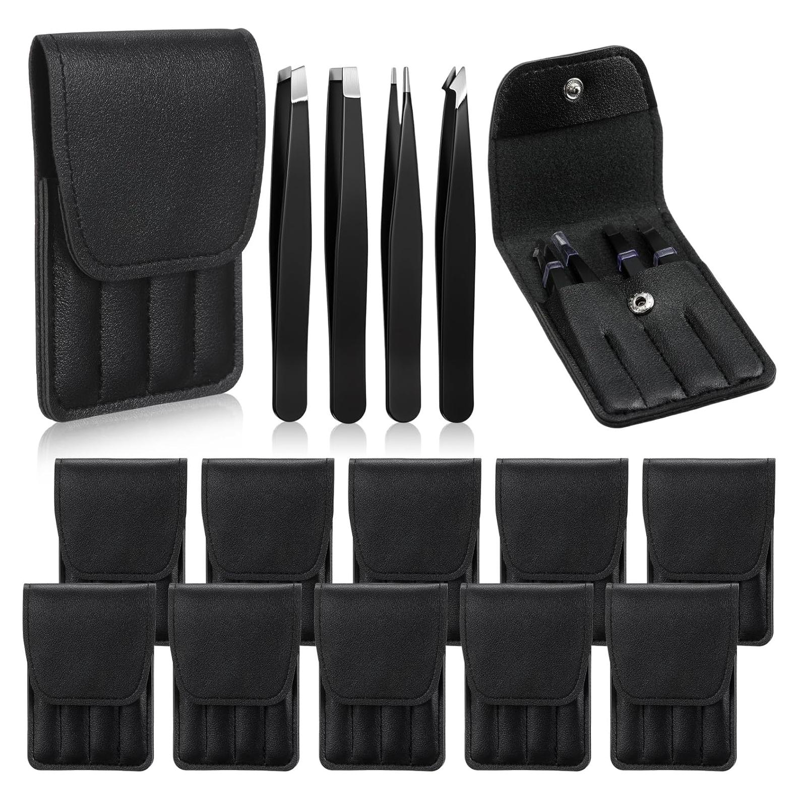 Set de Pinzas para Cejas Lasnten 12 Piezas Acero Inoxidable Negro