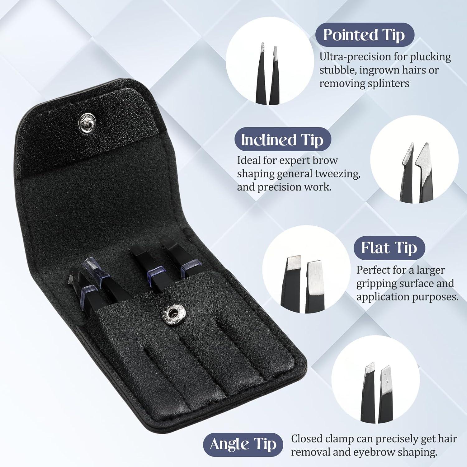 Set de Pinzas para Cejas Lasnten 12 Piezas Acero Inoxidable Negro