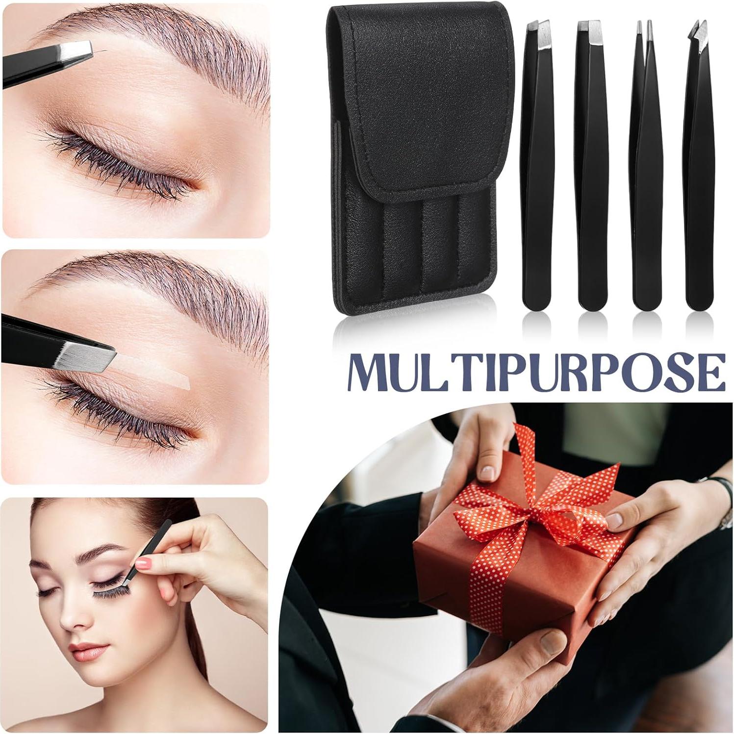 Set de Pinzas para Cejas Lasnten 12 Piezas Acero Inoxidable Negro