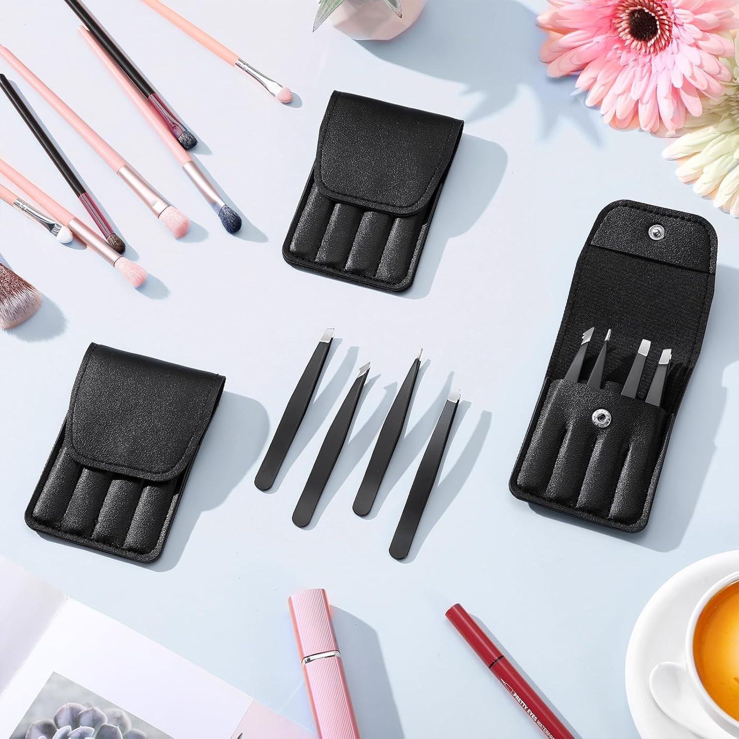 Set de Pinzas para Cejas Lasnten 12 Piezas Acero Inoxidable Negro