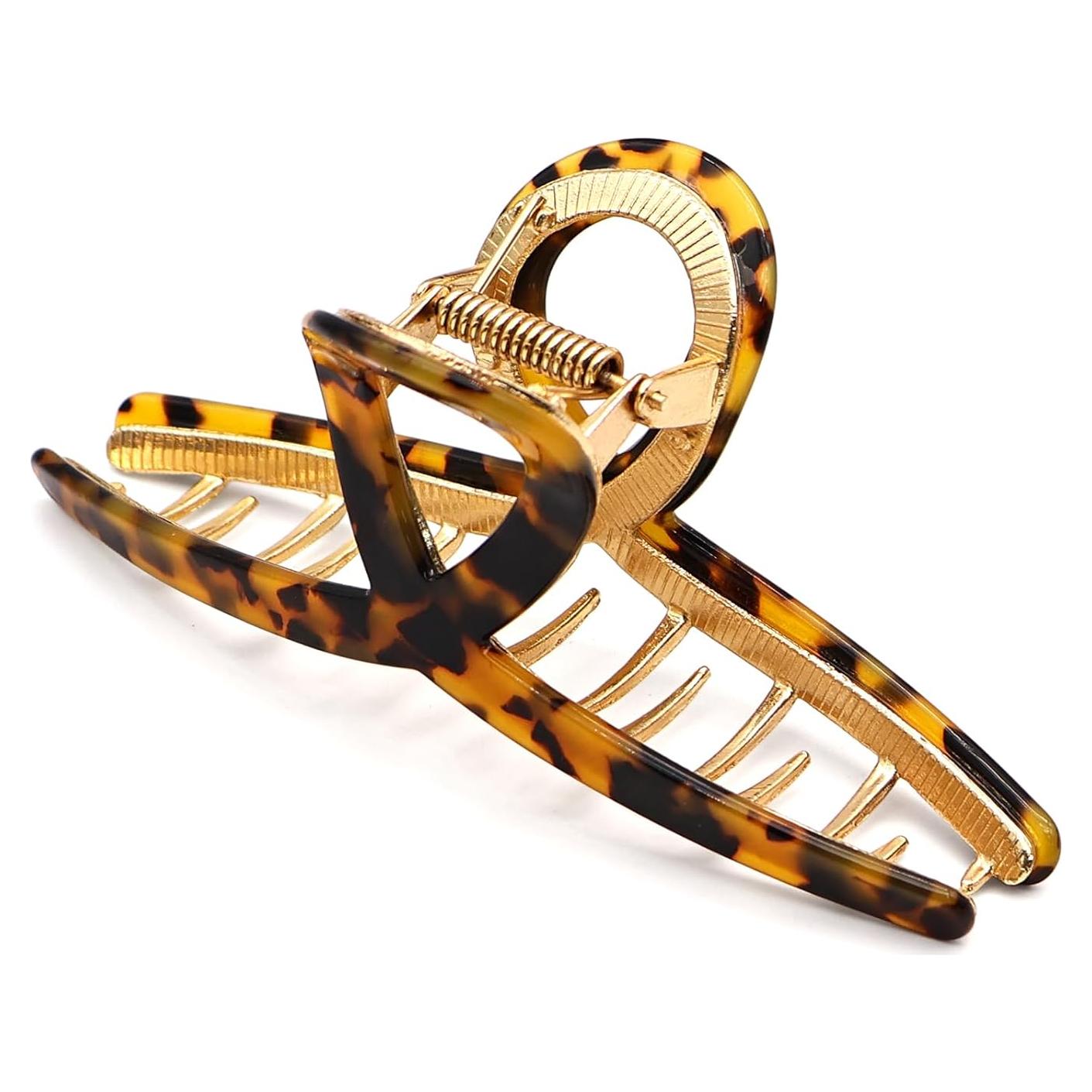 Pinzas de Pelo Metálicas Grandes MEDOCA - Doradas con Estampado de Leopardo