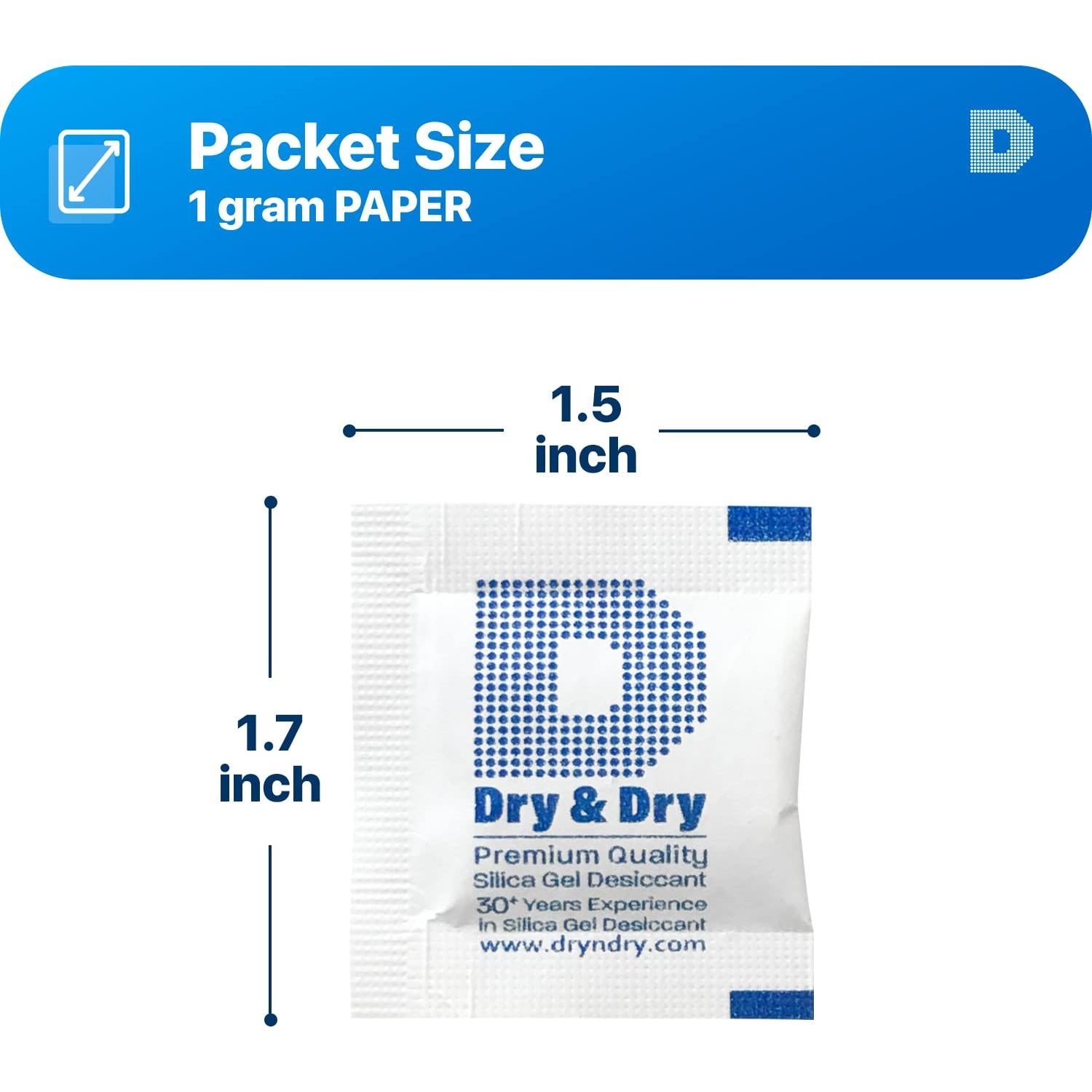 Paquetes de Gel de Sílice Seco y Seco 1g - 250 Unidades