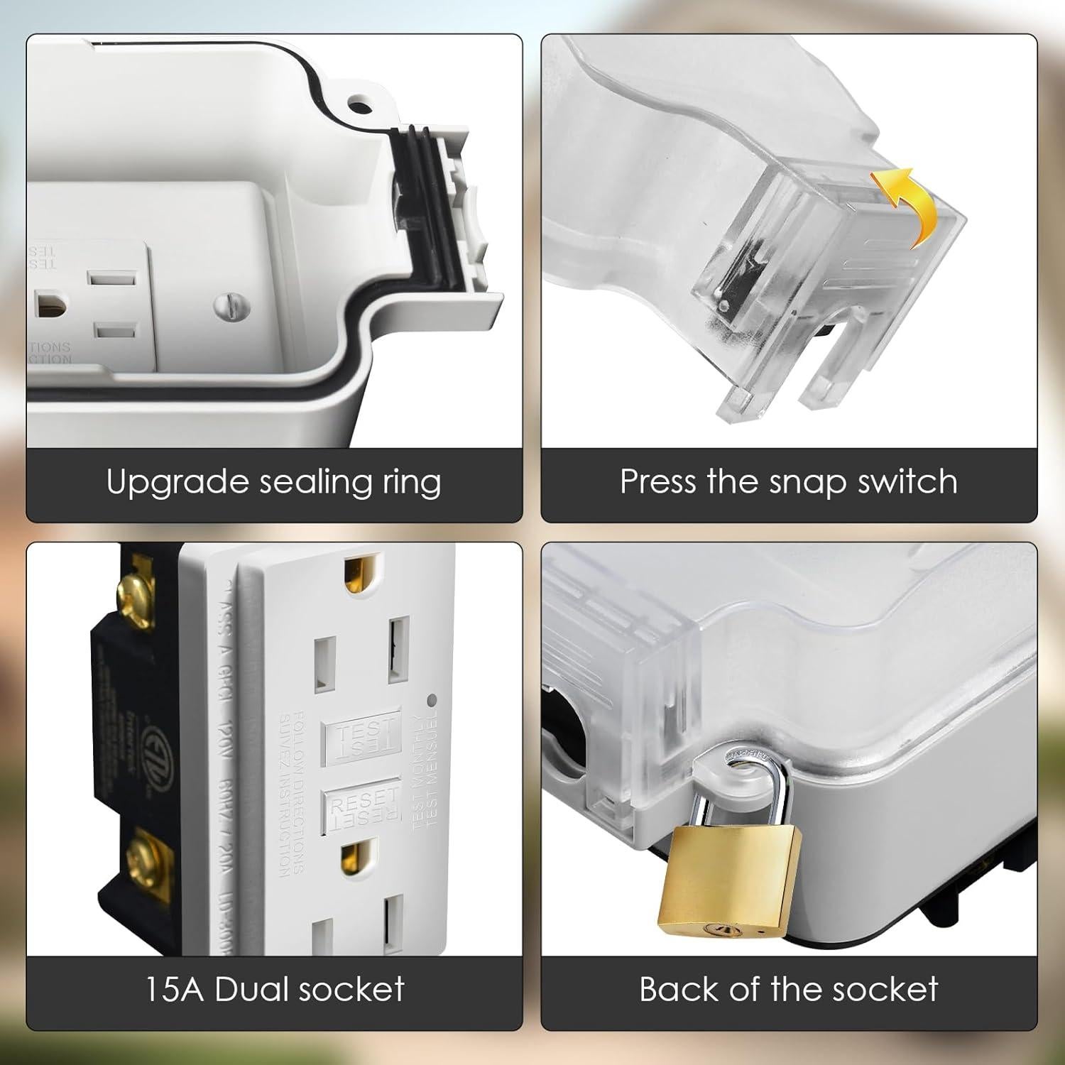 Caja de Salida Eléctrica Exterior GFCI 15A IP66 NEMA 5-15