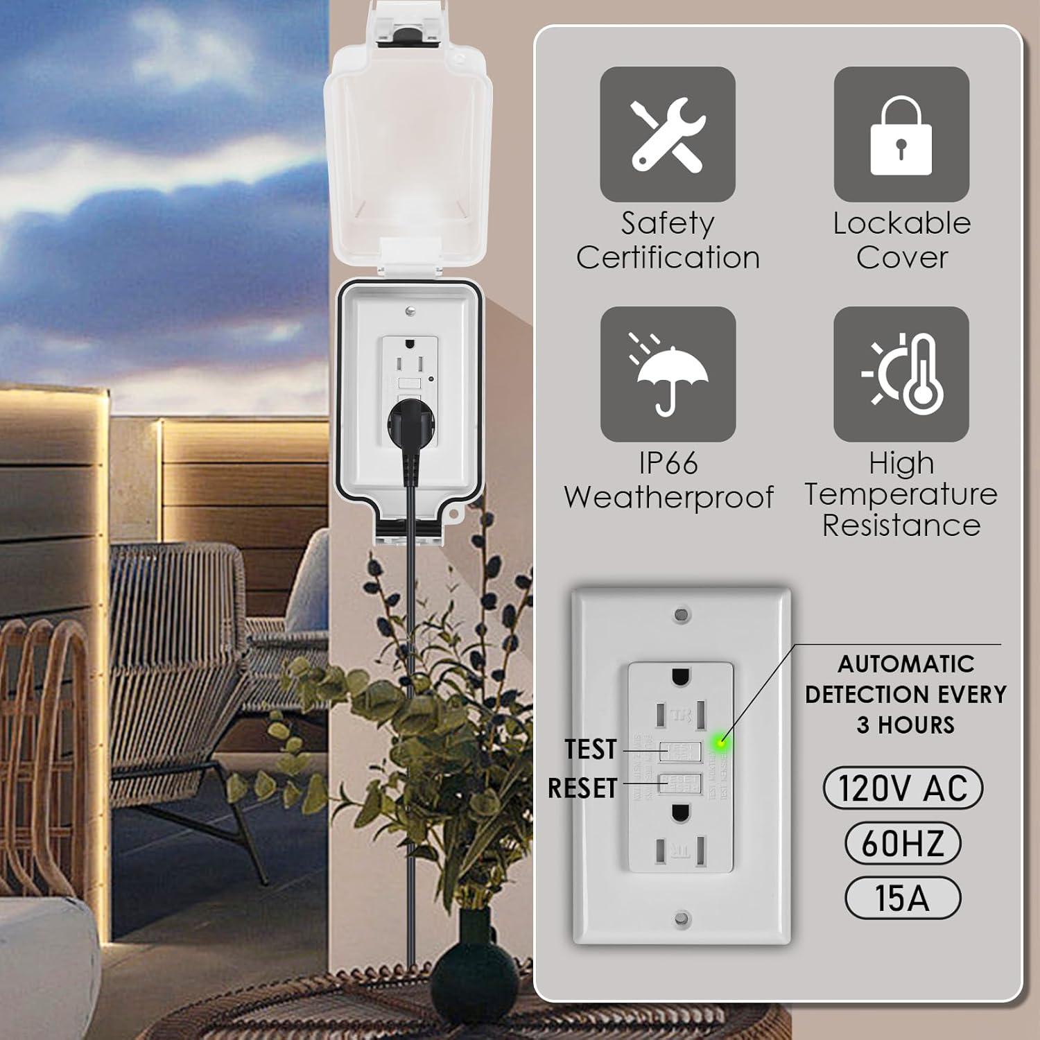 Caja de Salida Eléctrica Exterior GFCI 15A IP66 NEMA 5-15