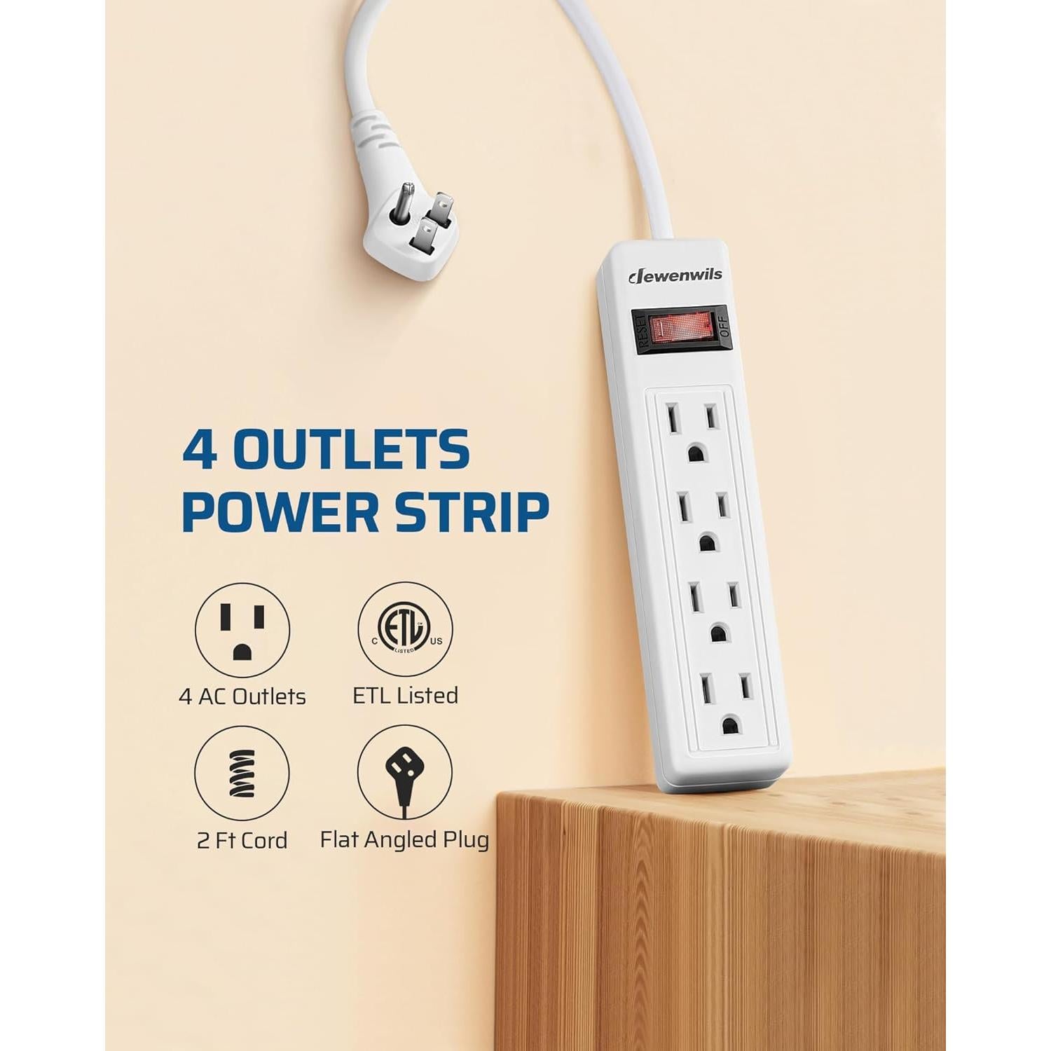 Regleta DEWENWILS 4 Salidas 2FT Montable en Pared 15A 125V