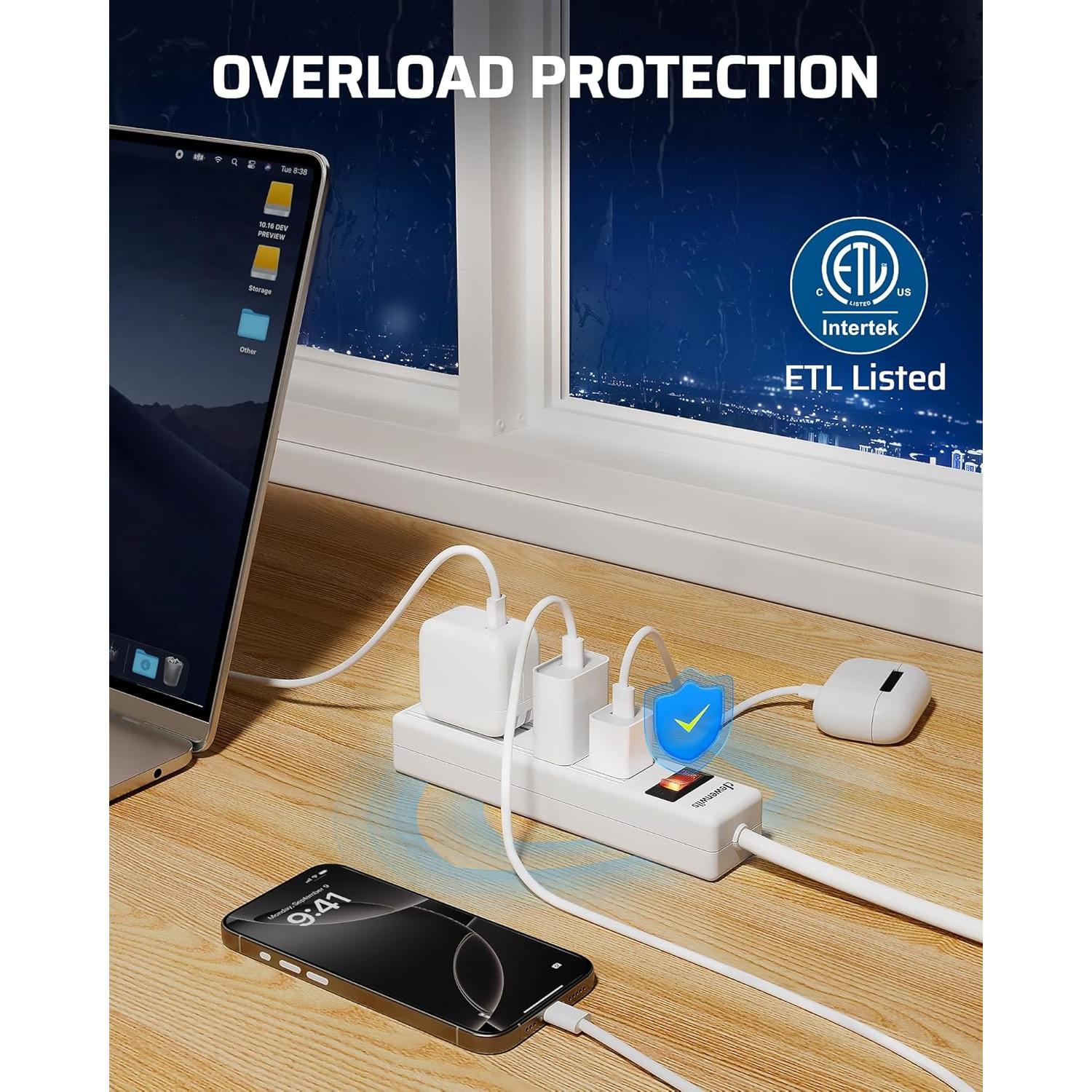 Regleta DEWENWILS 4 Salidas 2FT Montable en Pared 15A 125V