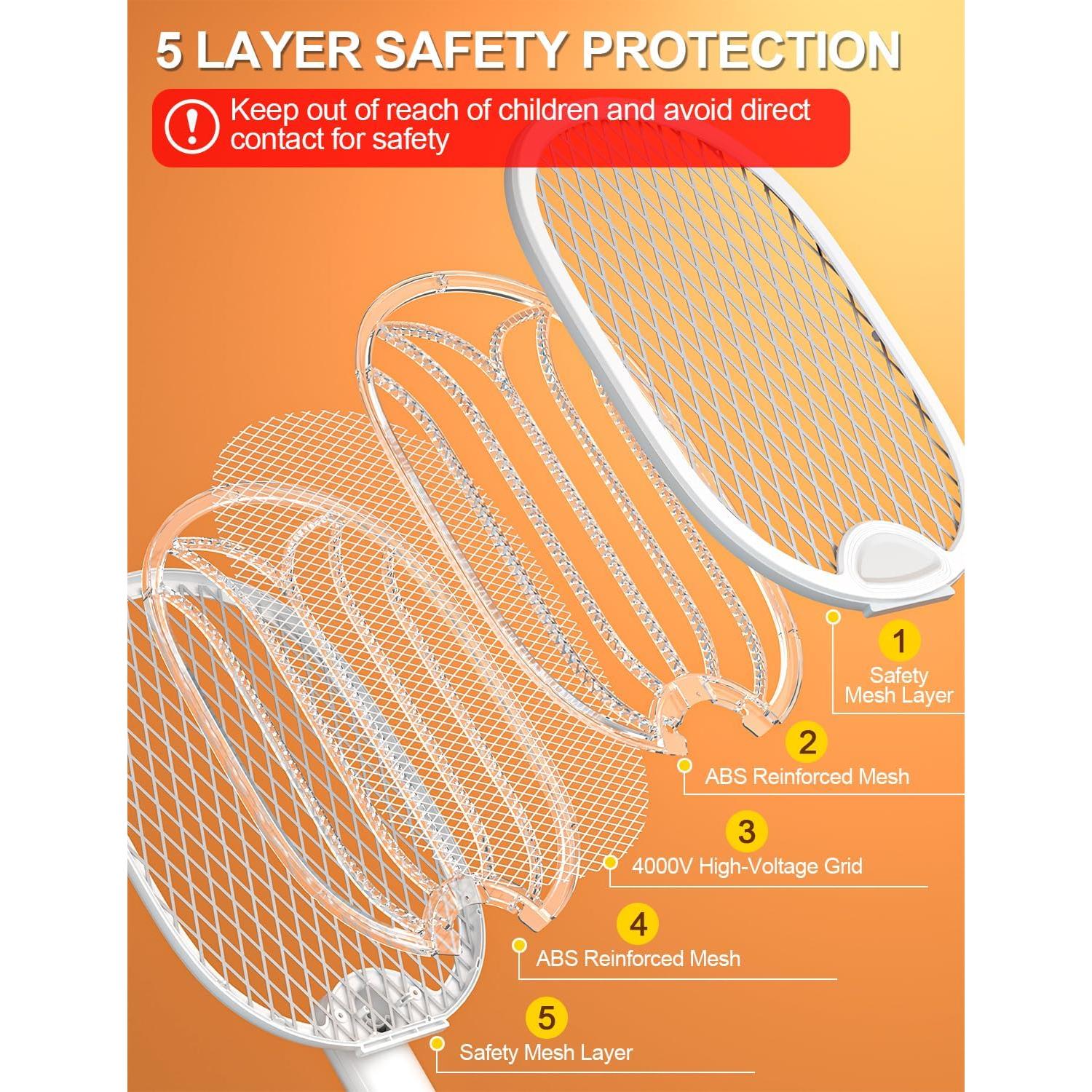 Raqueta eléctrica para moscas WOCVRYY DWP 4000V 1800mAh plegable