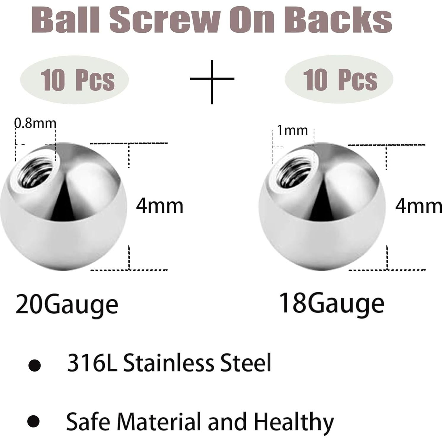 MJust 20 Pcs Tornillos Esfera Acero Inoxidable 18G 20G