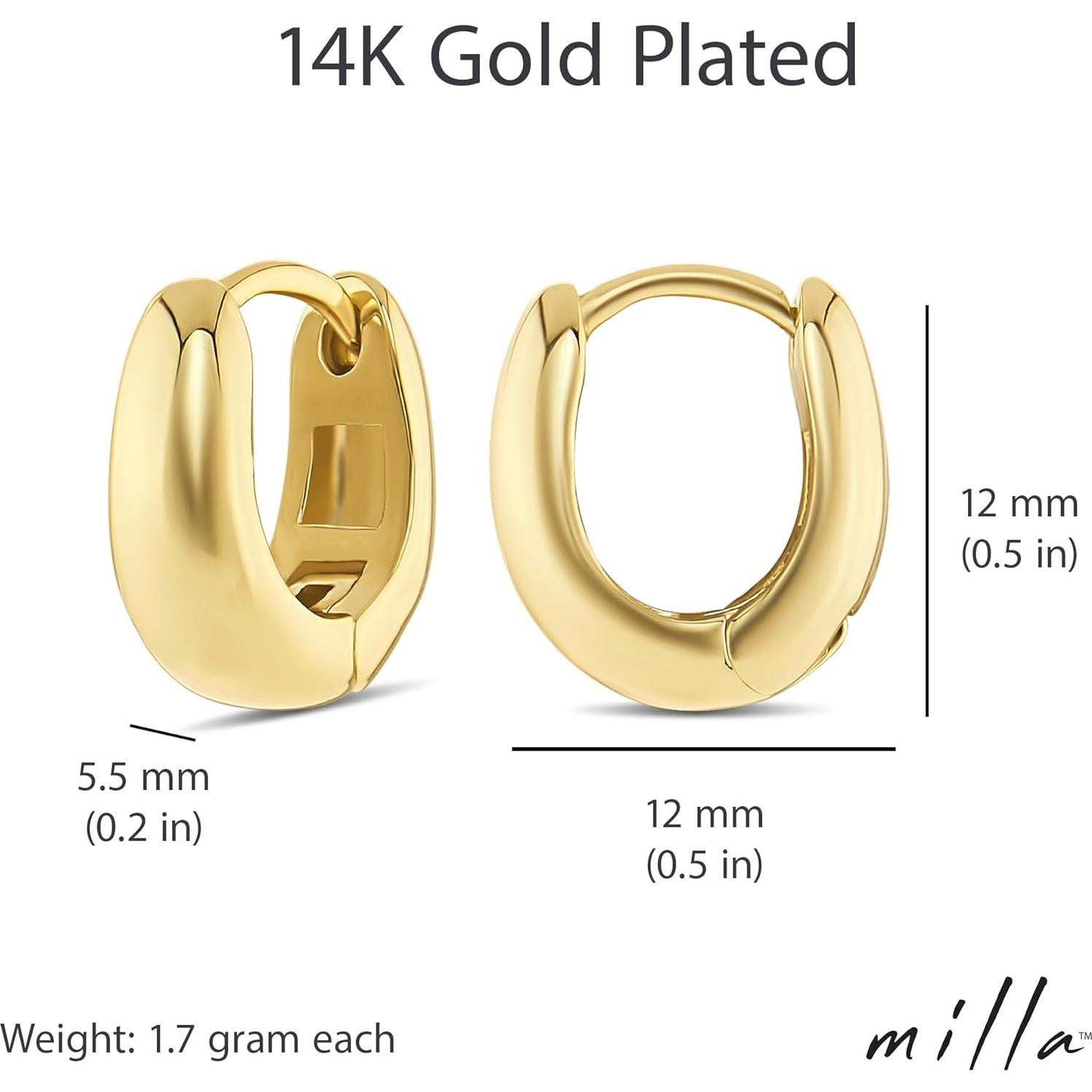 Aretes Huggie de Oro 14K y Plata Esterlina para Mujer - 12 mm