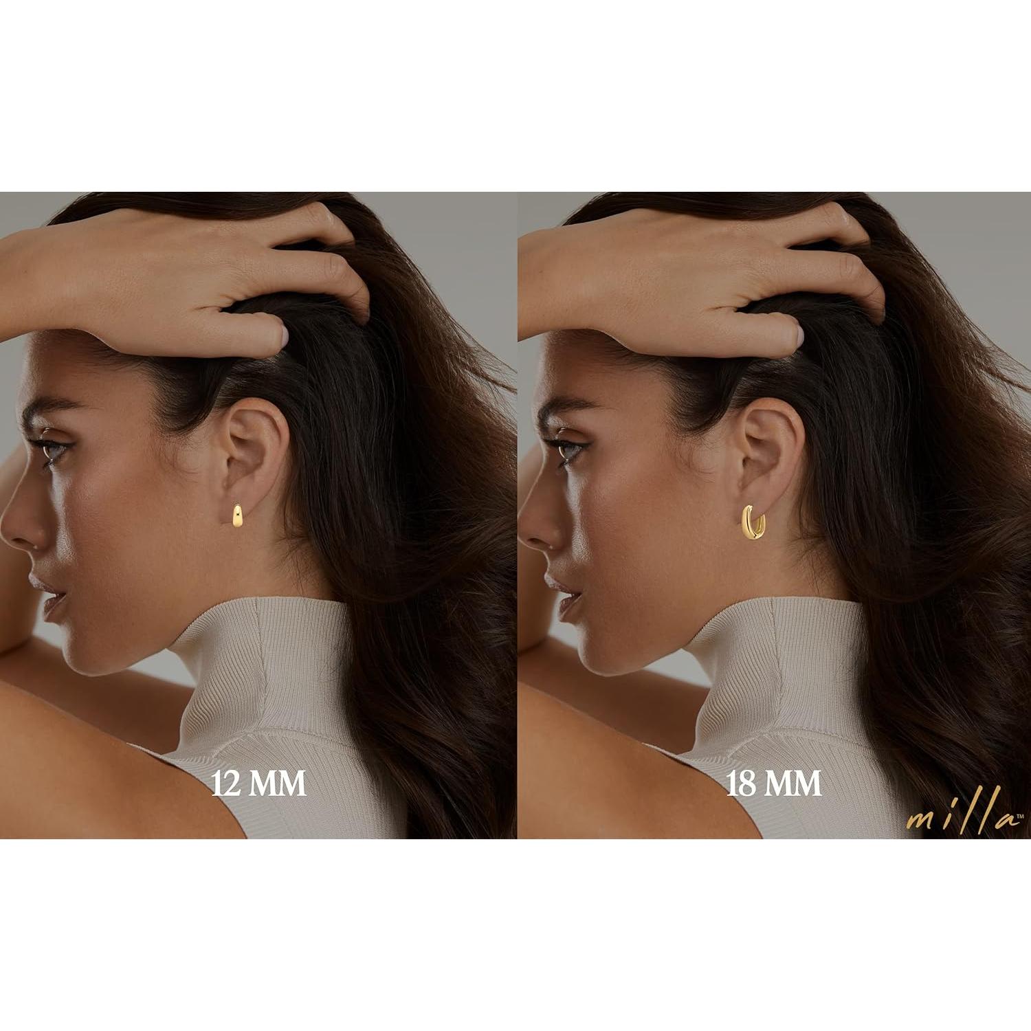 Aretes Huggie de Oro 14K y Plata Esterlina para Mujer - 12 mm