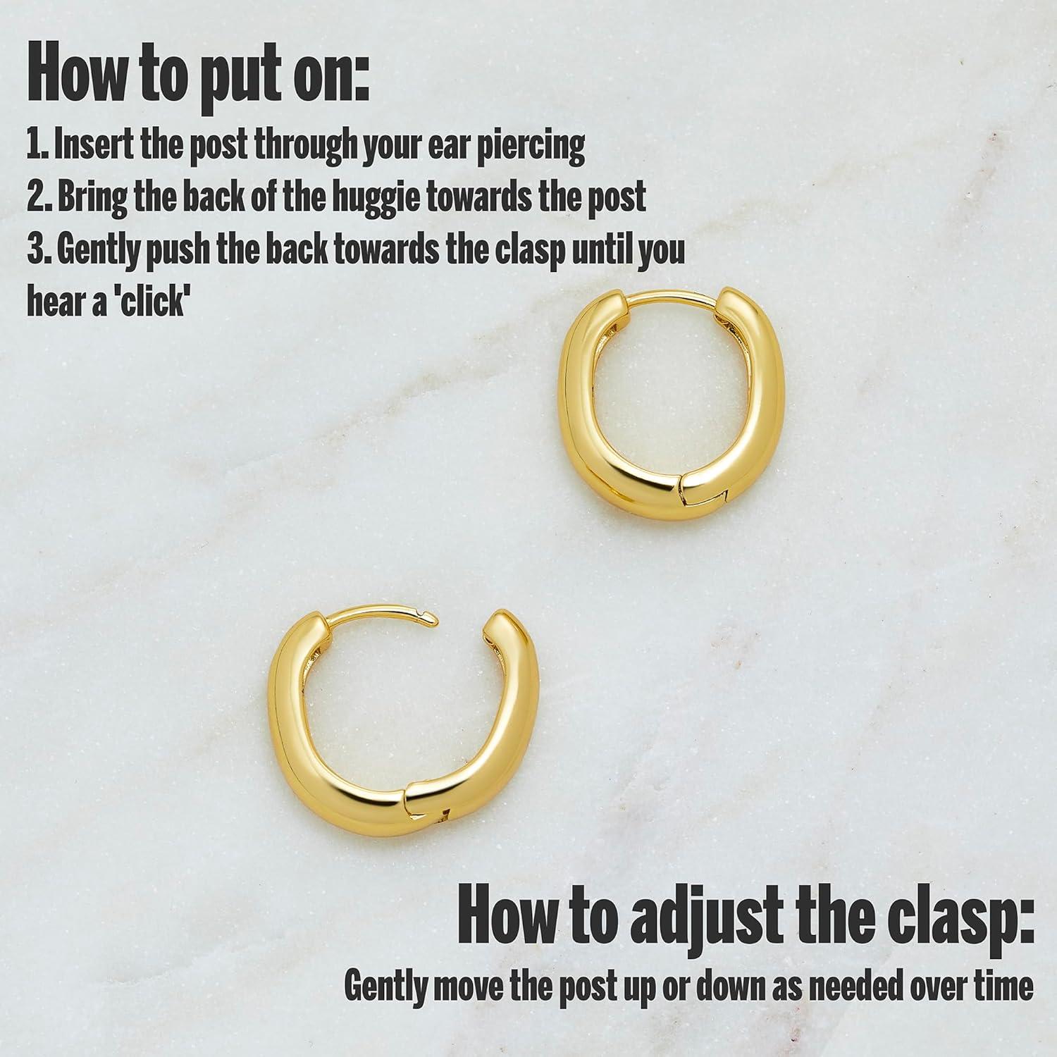 Aretes Huggie de Oro 14K y Plata Esterlina para Mujer - 12 mm