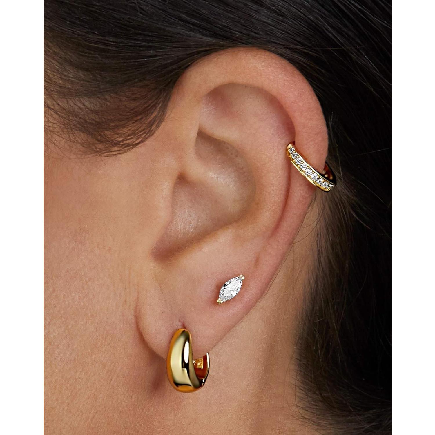 Aretes Huggie de Oro 14K y Plata Esterlina para Mujer - 12 mm