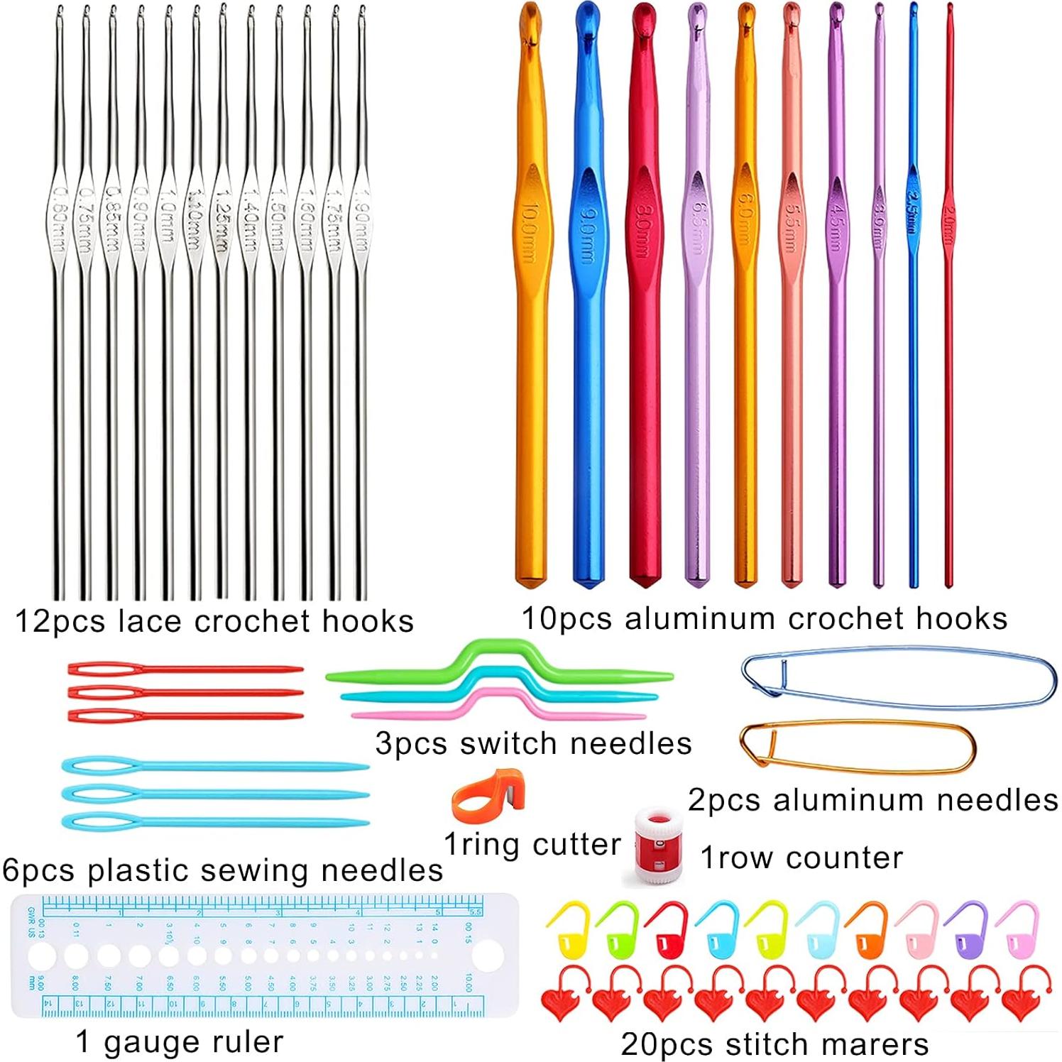 Juego de Agujas de Crochet Tunecino LOOEN 11 Piezas Aluminio
