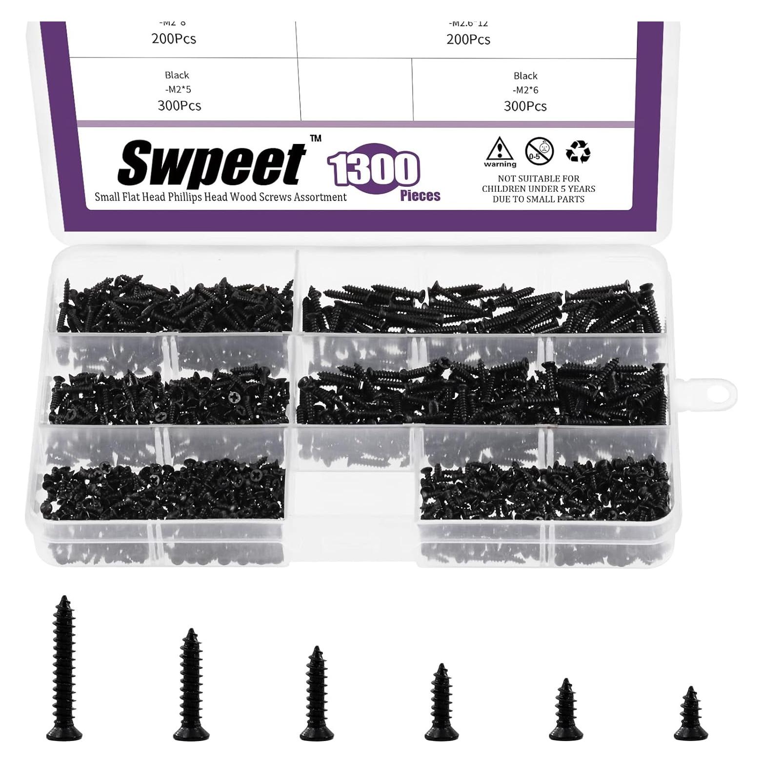 Kit de Tornillos de Madera Swpeet 1300 Pcs Autoperforantes