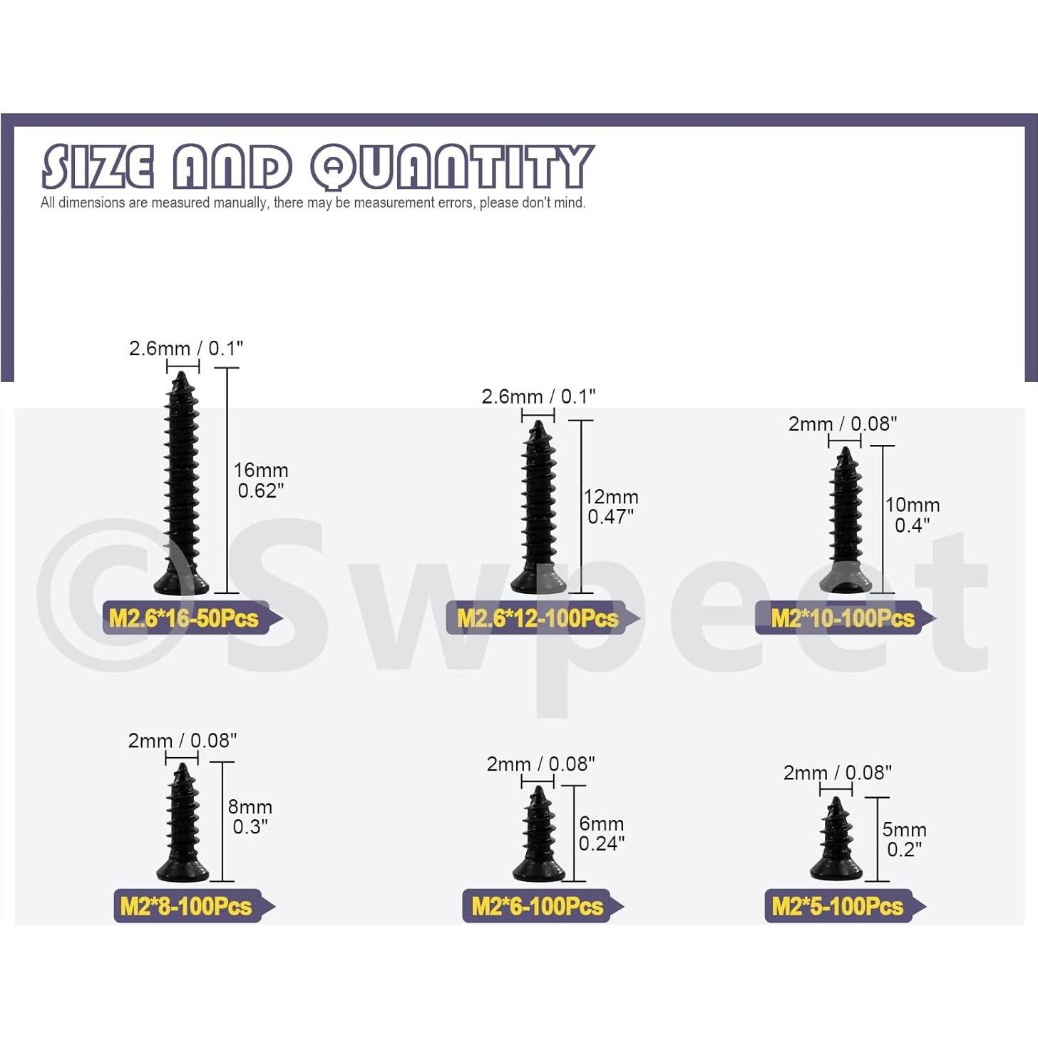 Kit de Tornillos de Madera Swpeet 1300 Pcs Autoperforantes