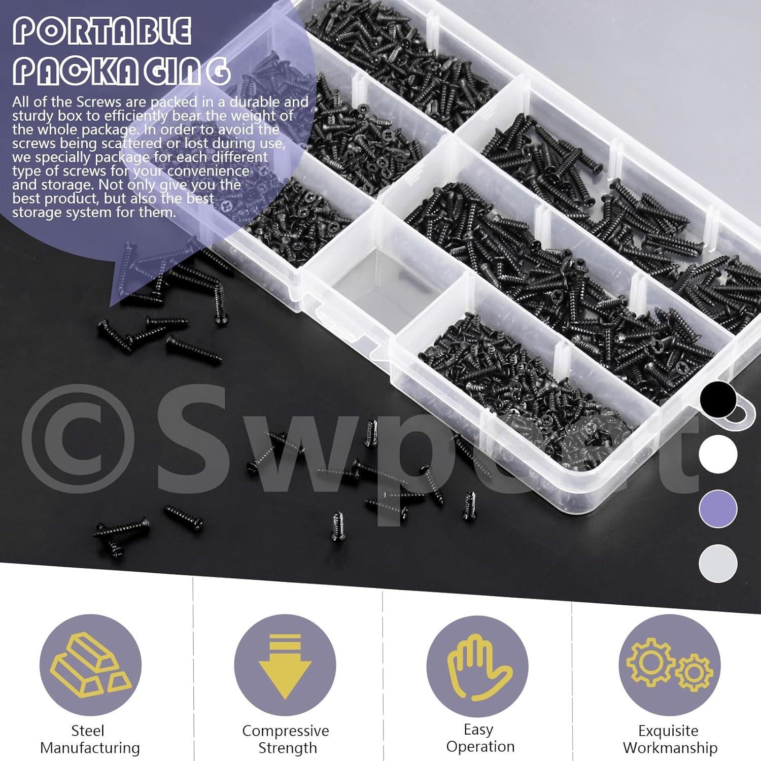 Kit de Tornillos de Madera Swpeet 1300 Pcs Autoperforantes