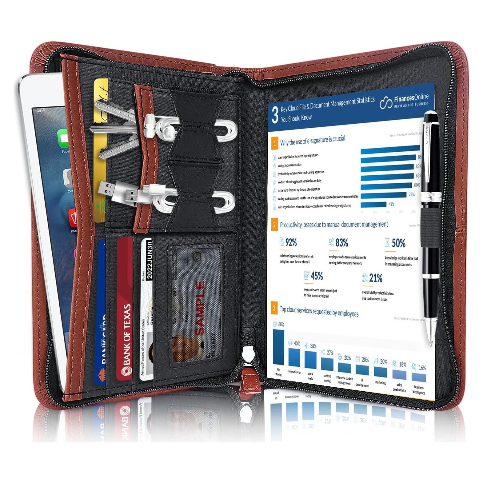 Portafolio de Cuero Godery con Cierre 24.1x16.5 cm Marrón