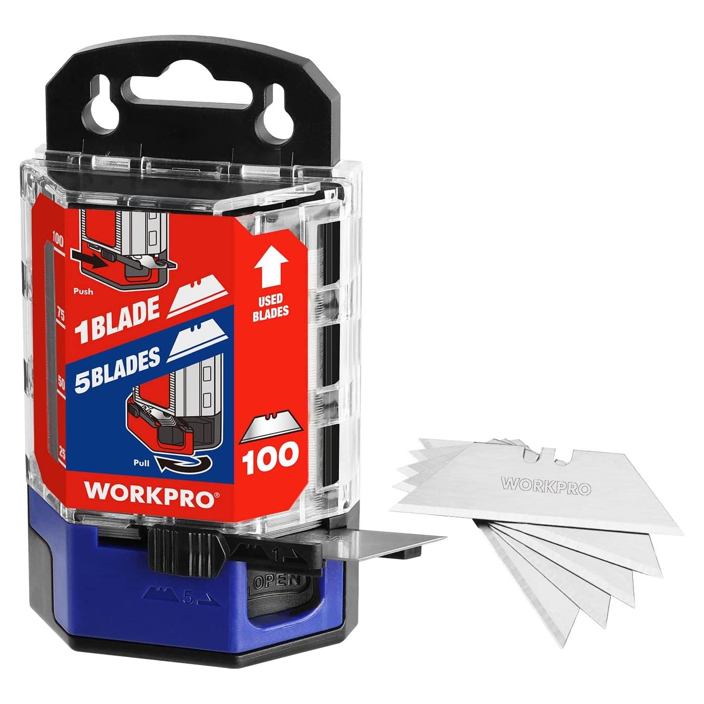 Cuchillas Utility WORKPRO 100 Piezas Acero SK5 Dispensador