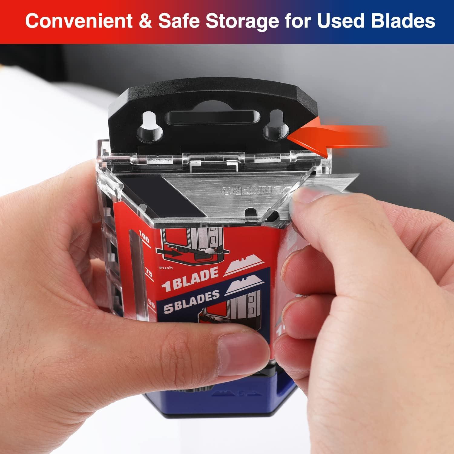 Cuchillas Utility WORKPRO 100 Piezas Acero SK5 Dispensador