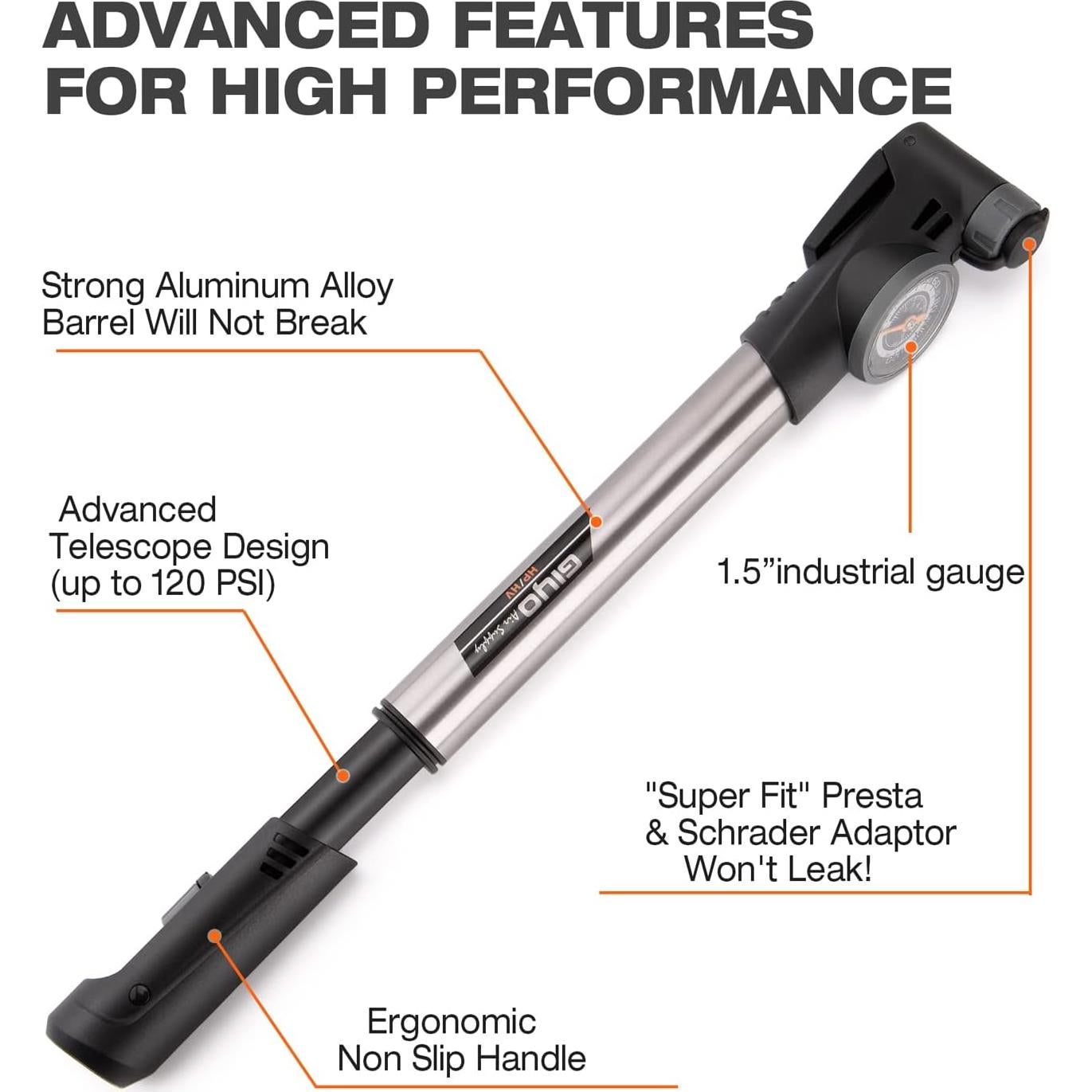 Mini bomba de bicicleta Kadacha con manómetro 120 PSI