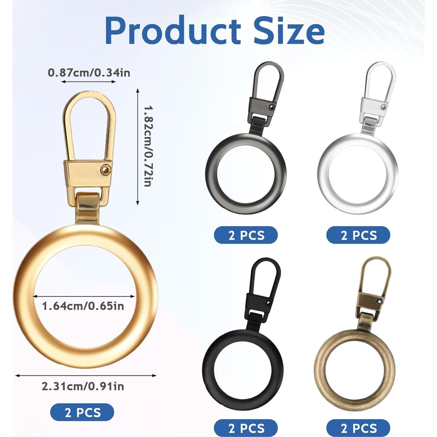 5 Tiradores de Cremallera Redondos Reemplazo Abeillo - 5 Colores