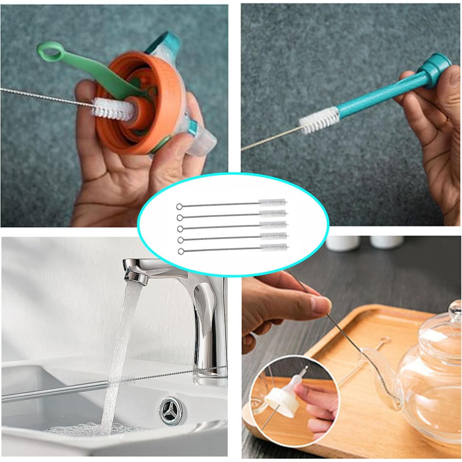 Straw Cleaner Brush Set for YETI, 5 Pieces 10 Inch Stainless Steel Handle Straw Brush Set, Straw Cleaner for 42/30/20 oz YETI Tumbler Straw, Water Bottle and Tubes (8inch)