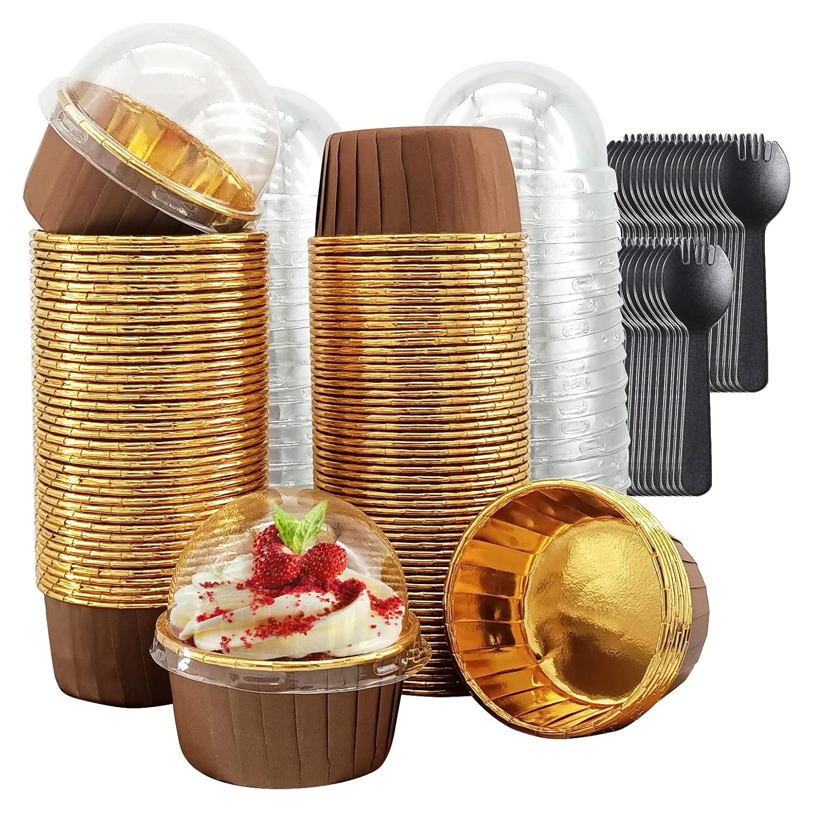 Forros de Cupcake Desechables LNYZQUS 5.5oz 100 Piezas con Tapas