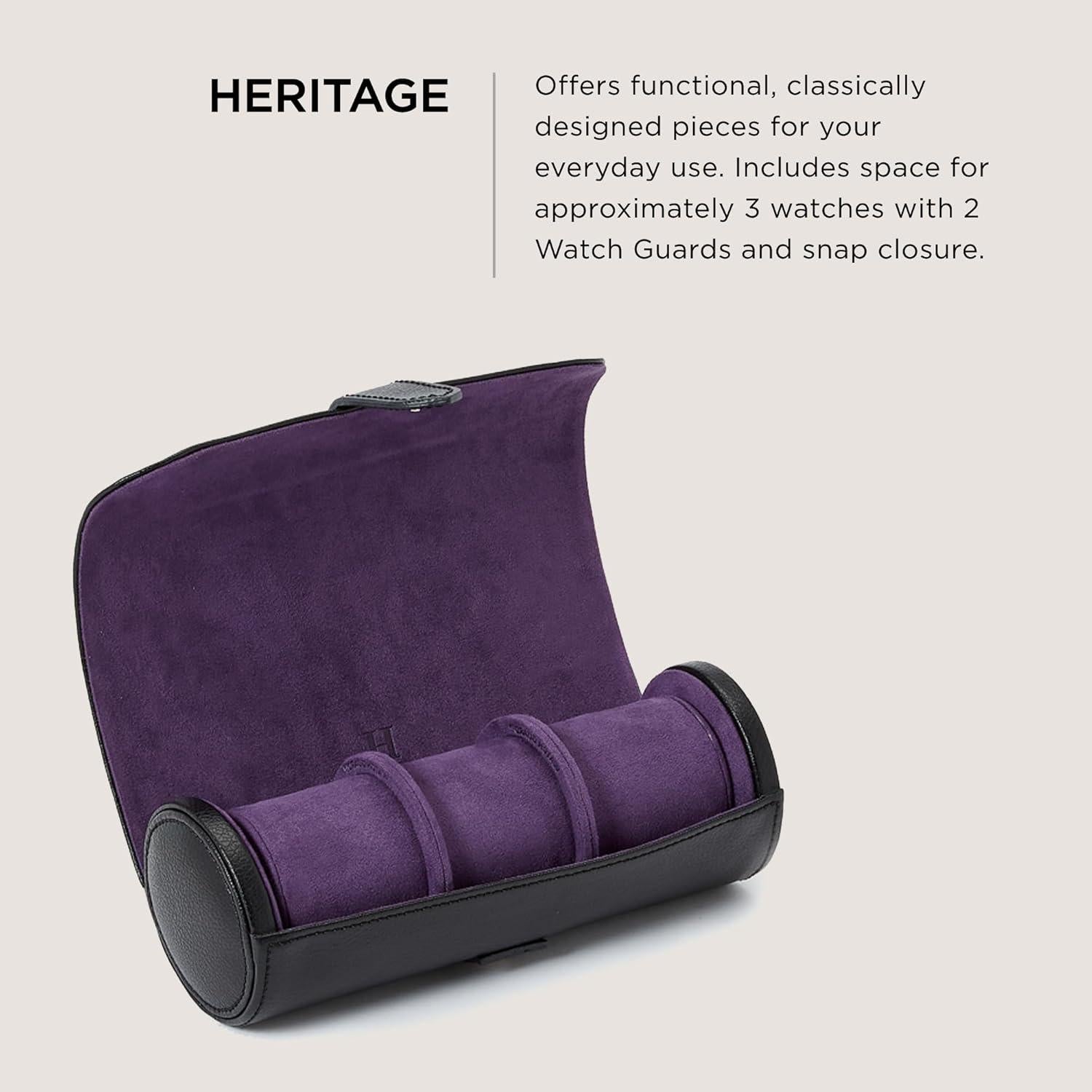 Rollo de Reloj WOLF Heritage Negro/Púrpura - Capacidad 3 Relojes