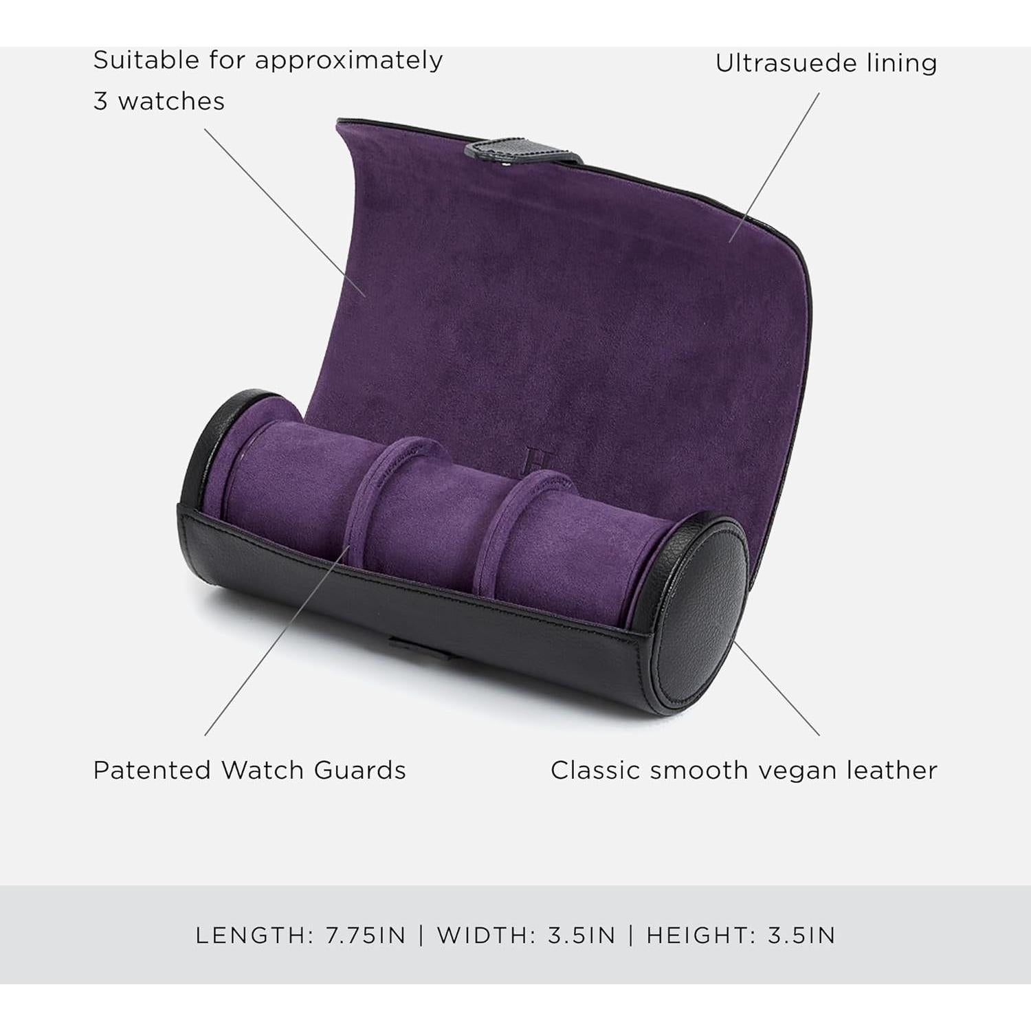 Rollo de Reloj WOLF Heritage Negro/Púrpura - Capacidad 3 Relojes