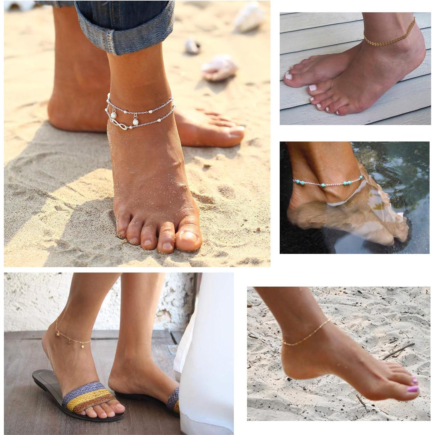 Conjunto de Pulseras de Tobillo Softones 12 Pcs Mujeres Oro Plata