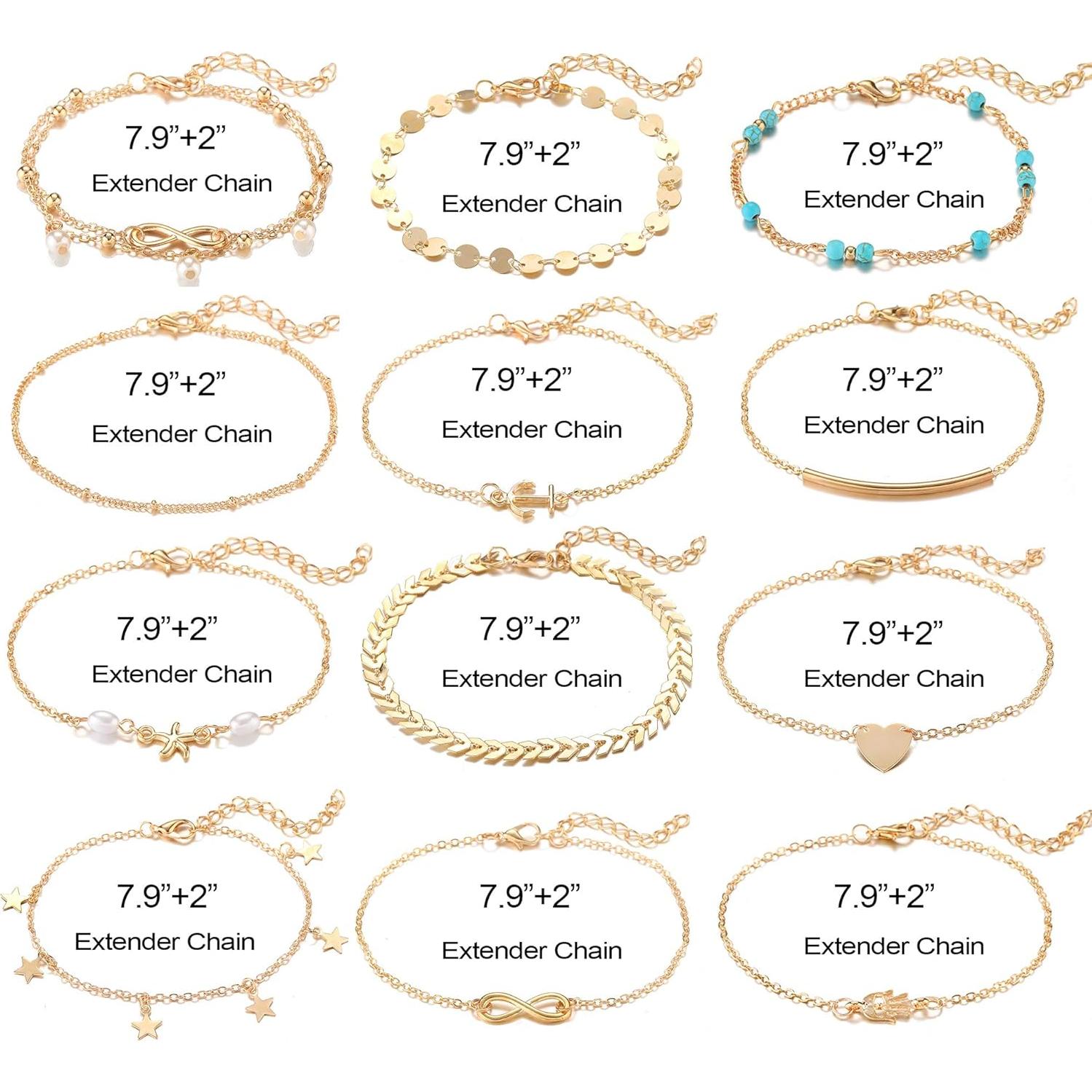 Conjunto de Pulseras de Tobillo Softones 12 Pcs Mujeres Oro Plata
