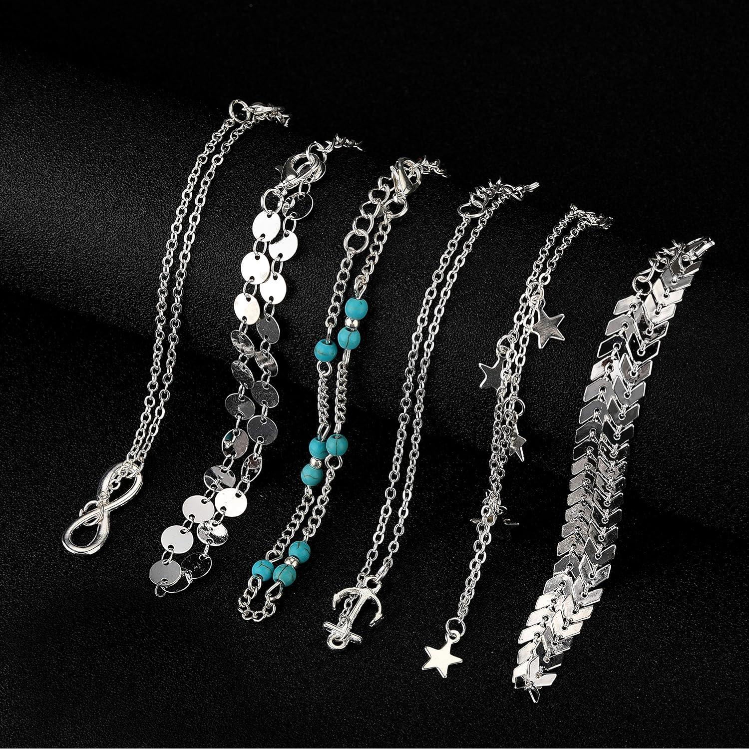 Conjunto de Pulseras de Tobillo Softones 12 Pcs Mujeres Oro Plata