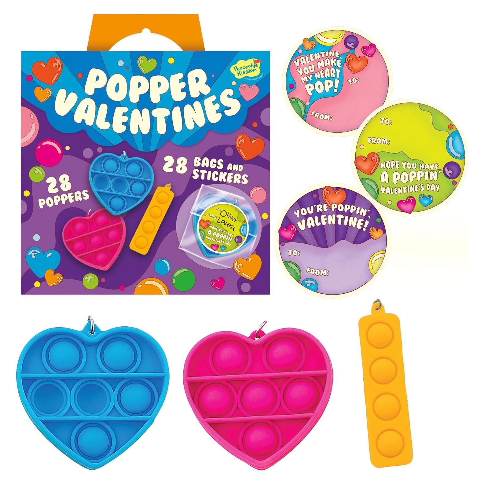 Tarjetas de San Valentín Peaceable Kingdom - 28 Mini Pop It Fidgets