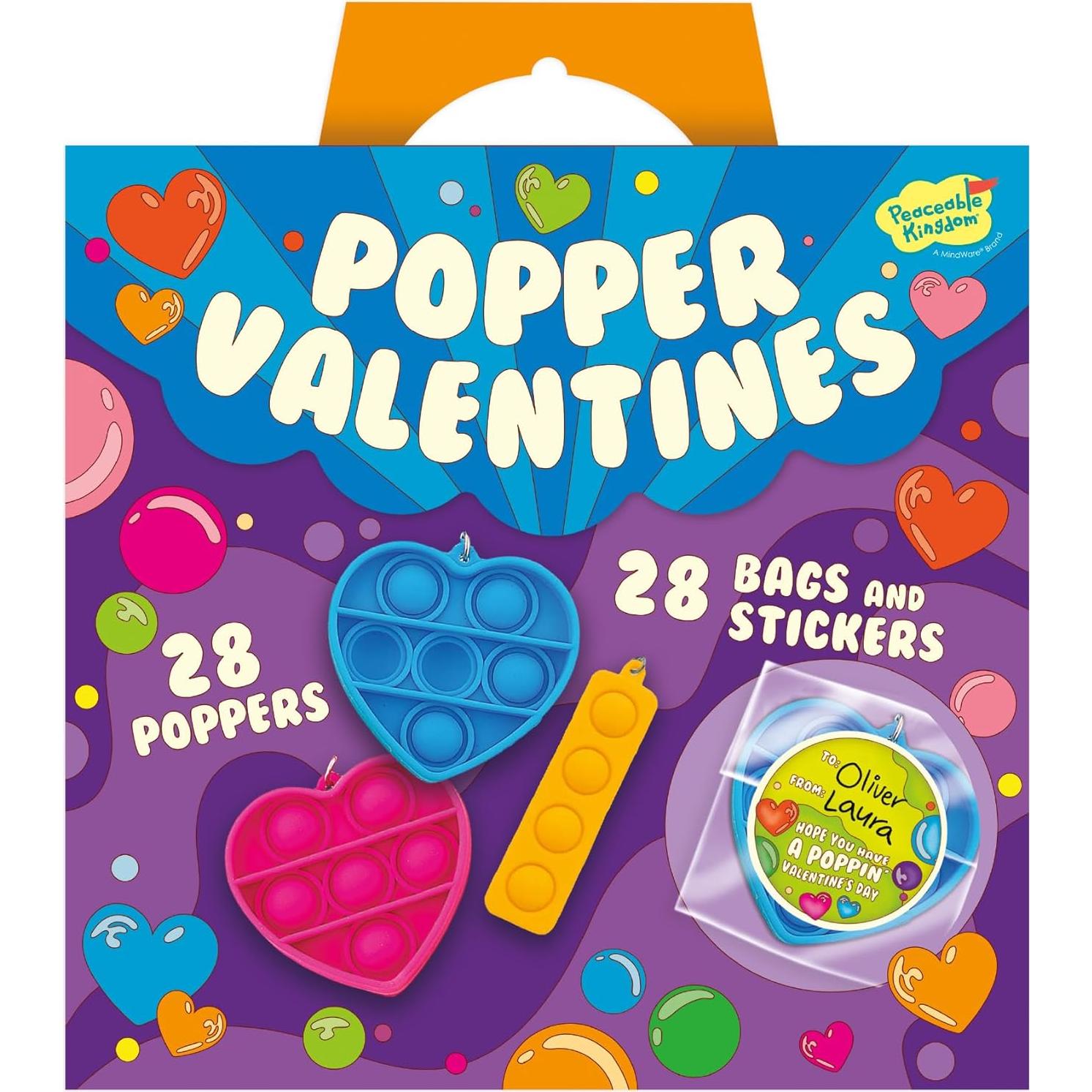 Tarjetas de San Valentín Peaceable Kingdom - 28 Mini Pop It Fidgets