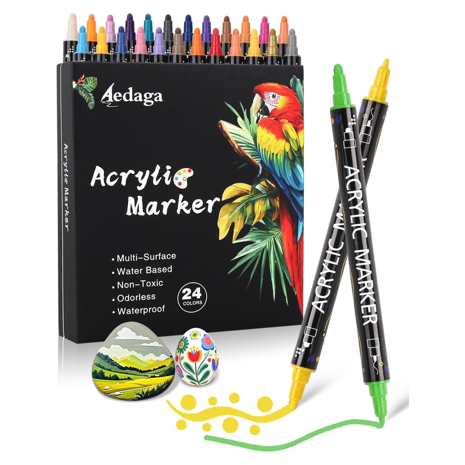 Marcadores de Pintura Acrílica AEDAGA 24 Colores Doble Punta