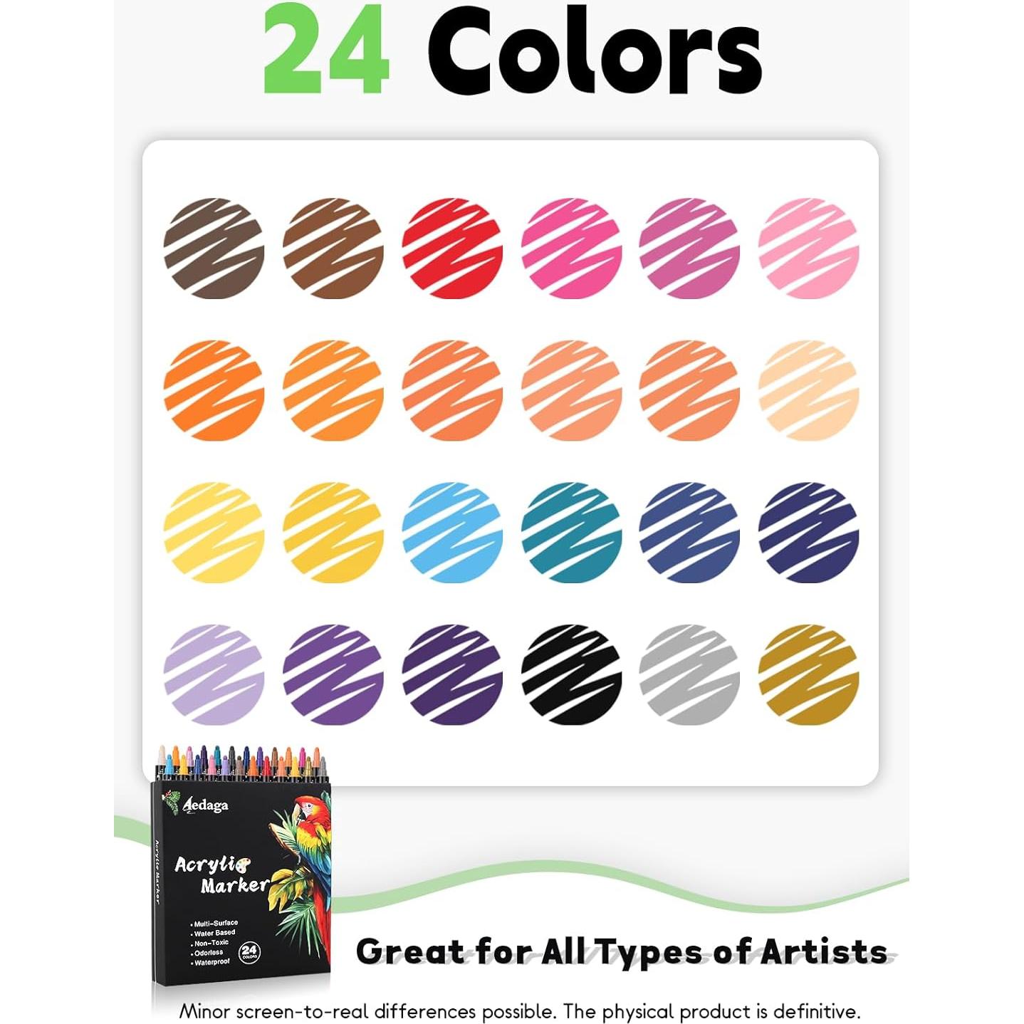 Marcadores de Pintura Acrílica AEDAGA 24 Colores Doble Punta