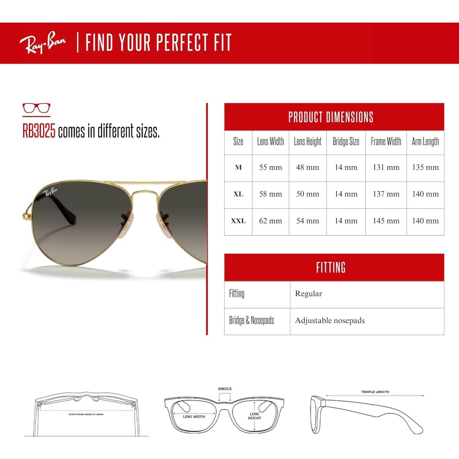 Gafas de sol Ray-Ban RB3025 Aviator Oro Gradiente 62mm