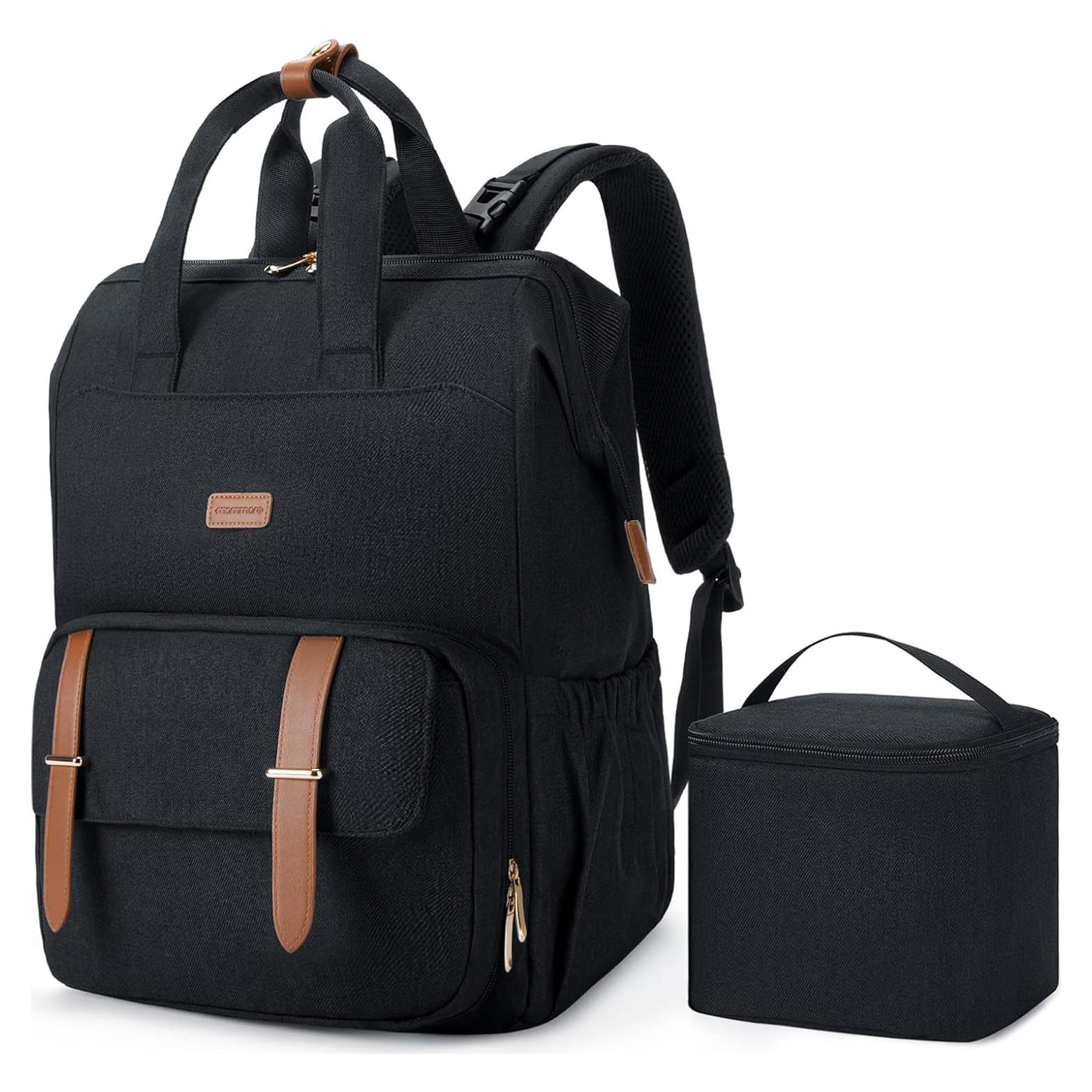 Mochila para extractor de leche Mommore negra con funda para laptop 15.6"