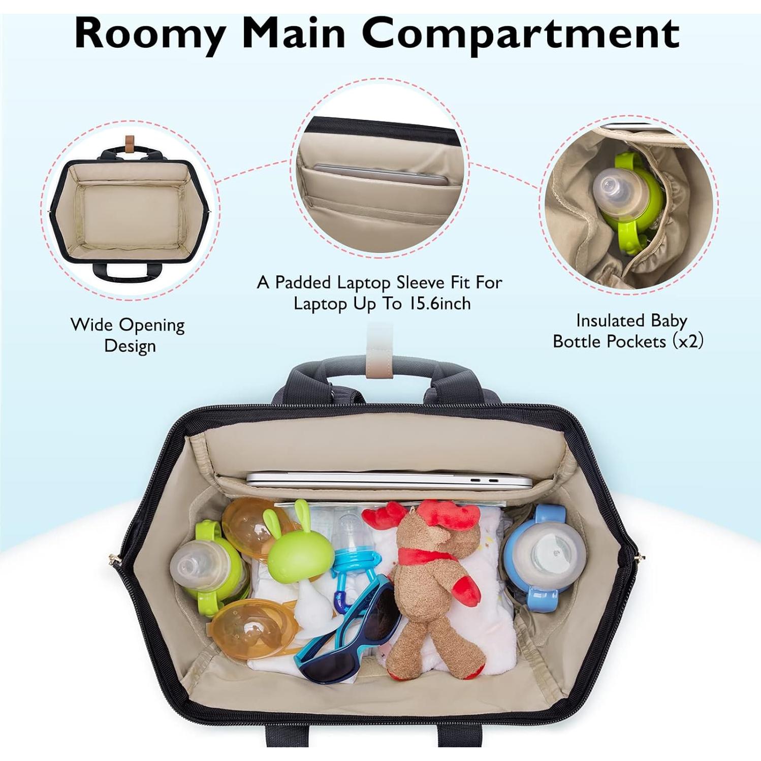 Mochila para extractor de leche Mommore negra con funda para laptop 15.6"