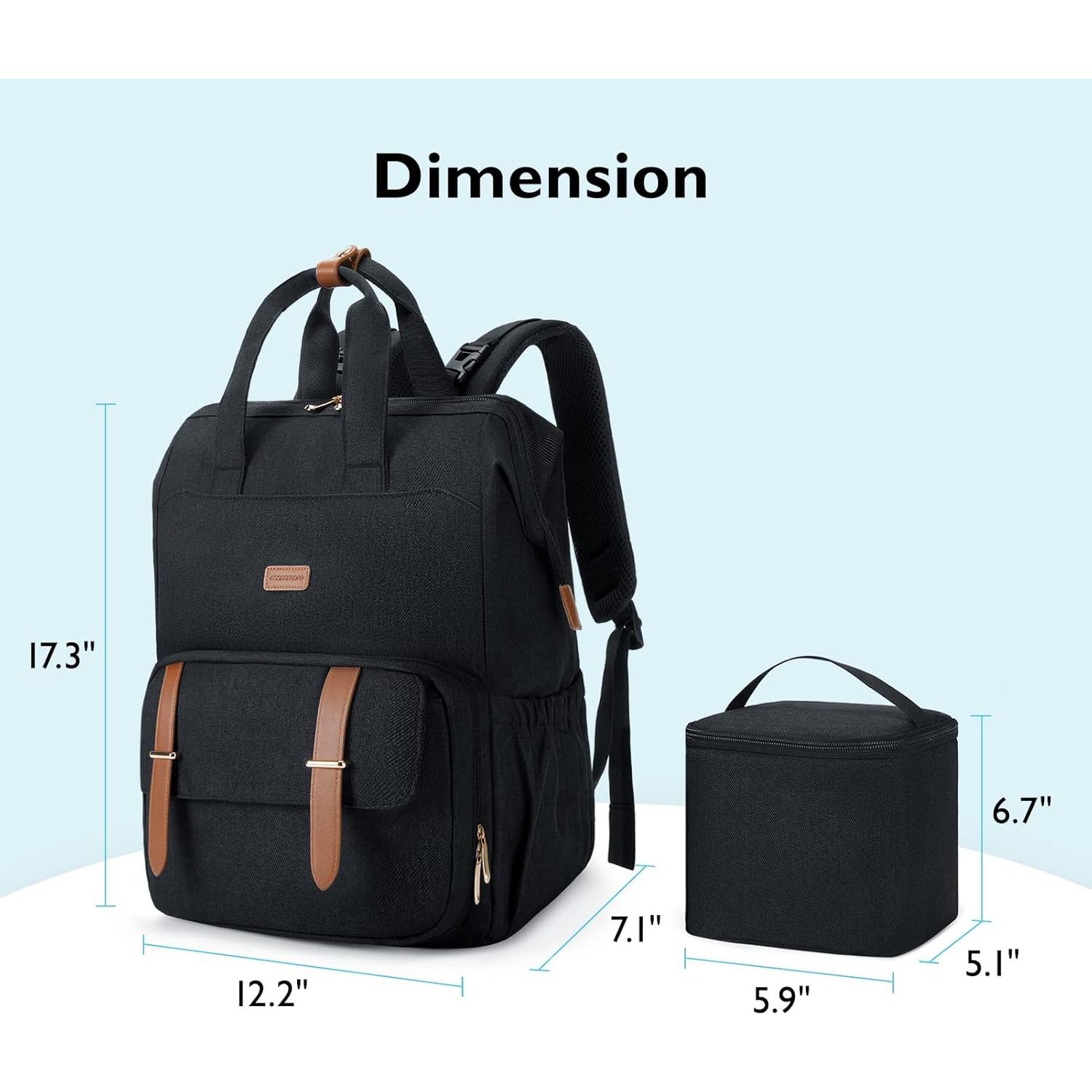 Mochila para extractor de leche Mommore negra con funda para laptop 15.6"