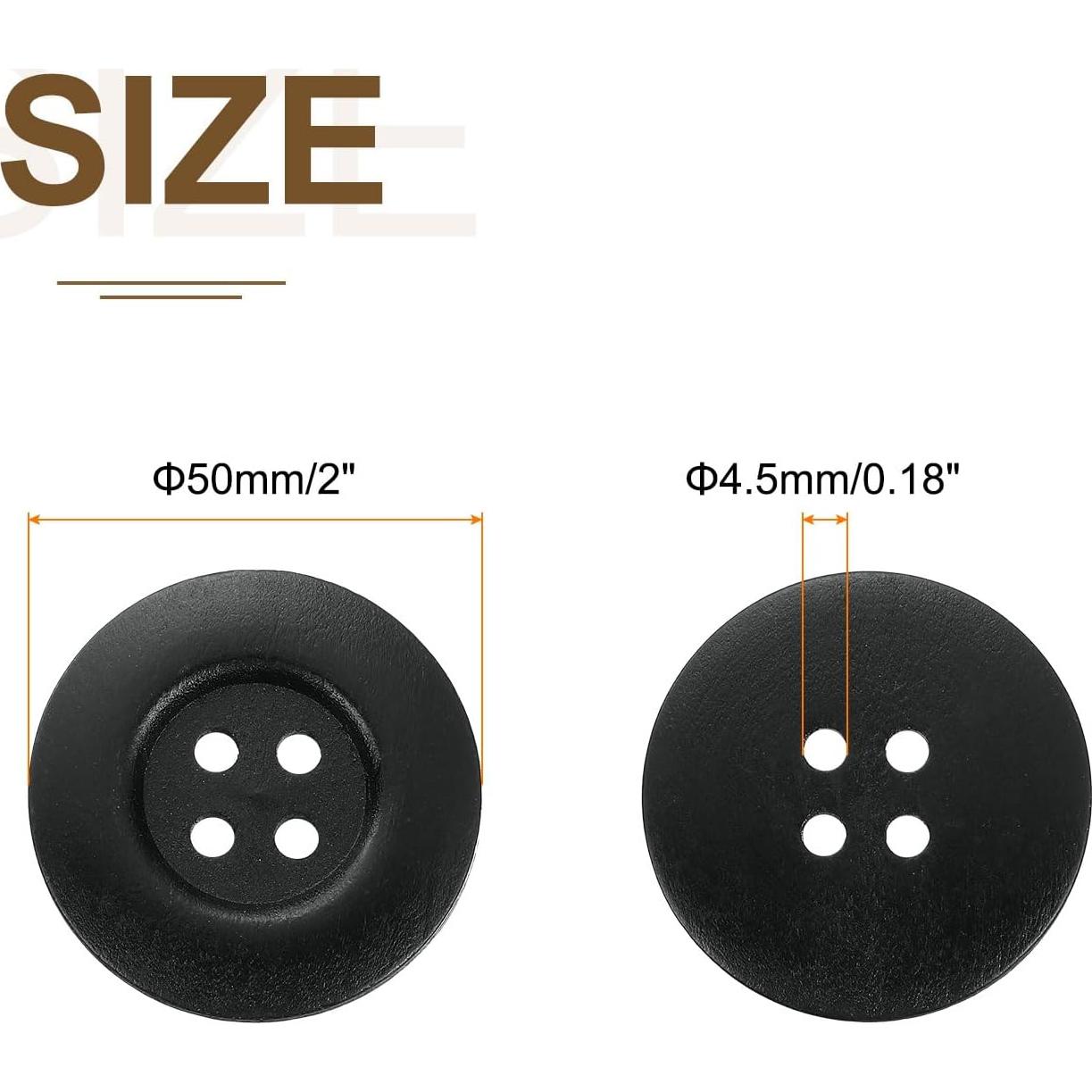 Botones de Madera uxcell 20 Pcs 50mm 4 Agujeros Negro