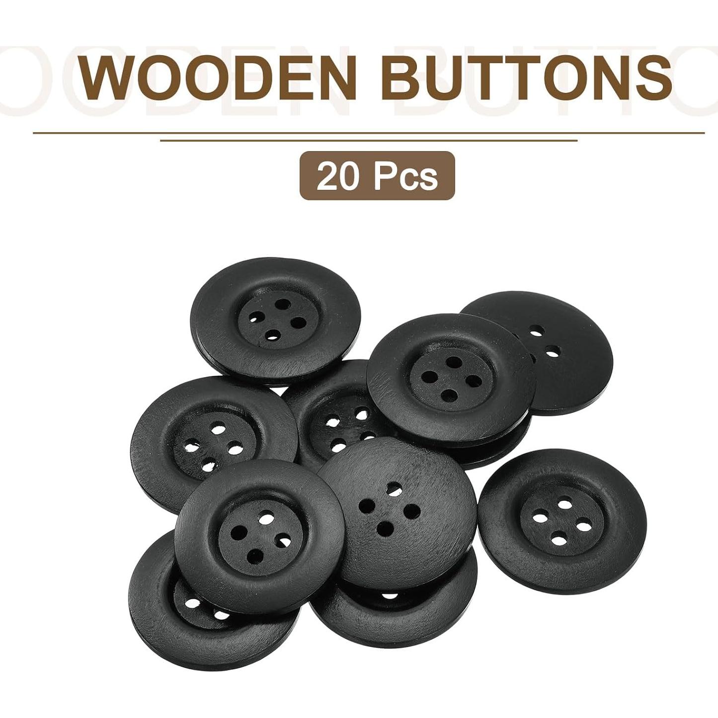 Botones de Madera uxcell 20 Pcs 50mm 4 Agujeros Negro