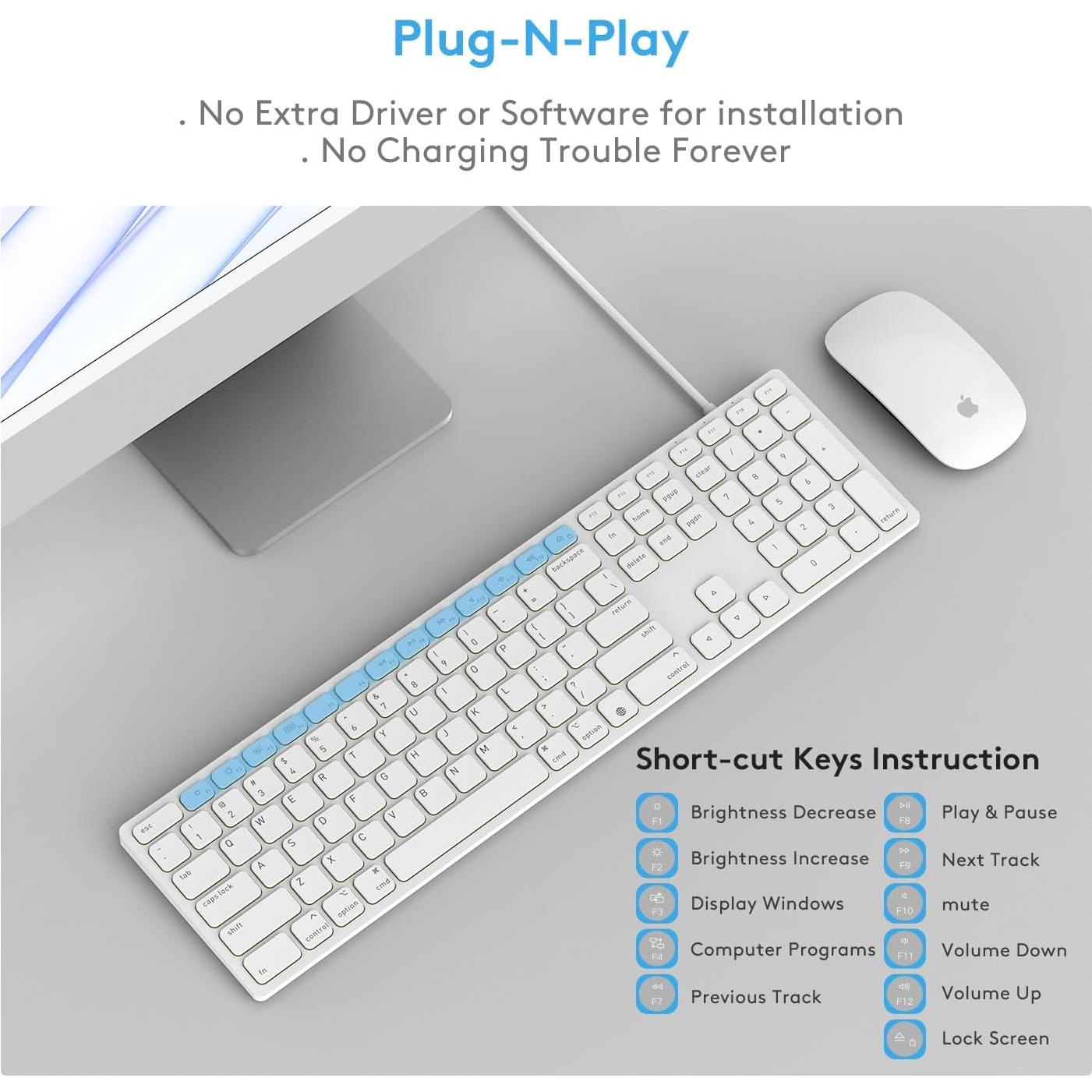 Teclado con Cable Yivandi para Mac OS - USB-A y C, Numérico