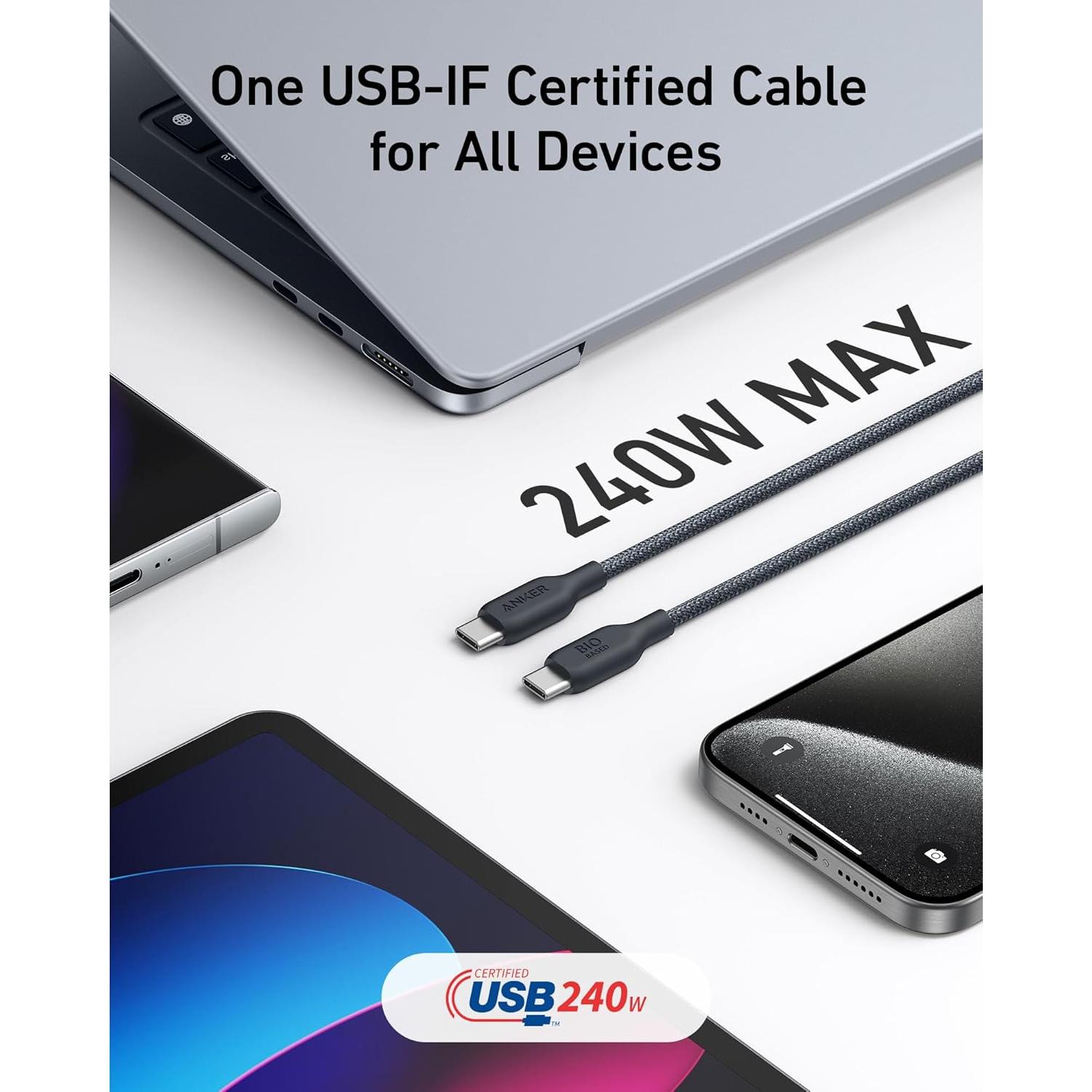 Cable USB C Anker A80E7 240W Carga Rápida 3,05m Negro